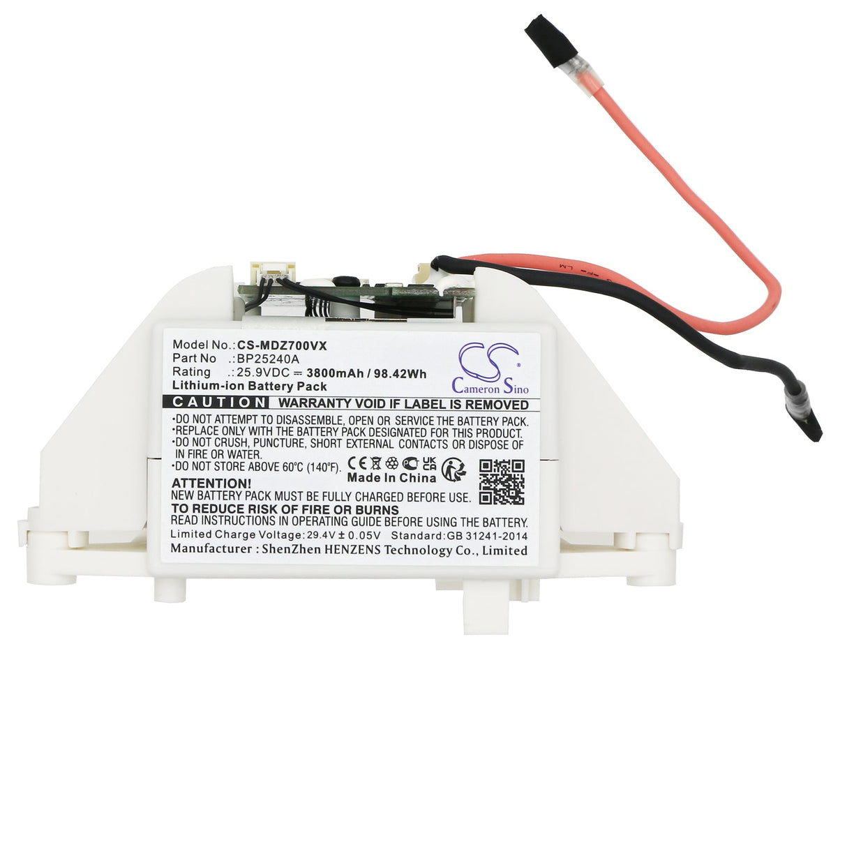 25.9V, Li-ion, 3800mAh Vacuum Battery fits Media, Z7, 98.42Wh Vacuum Cameron Sino Technology Limited
