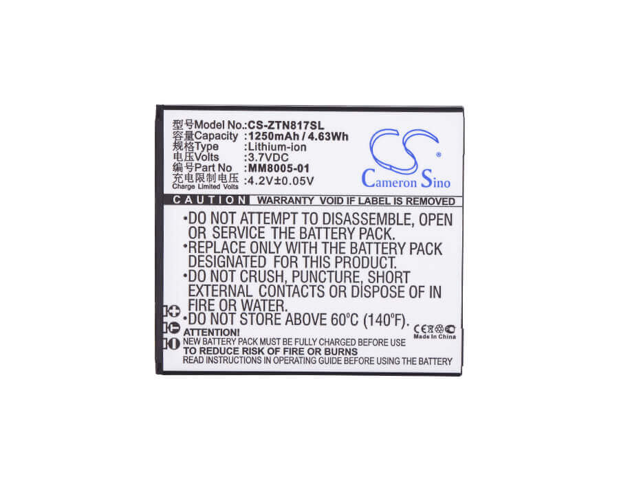 Battery For Zte, Quest, Quest N817, Uhura 3.7v, 1250mah - 4.63wh Batteries for Electronics Cameron Sino Technology Limited (Suspended)