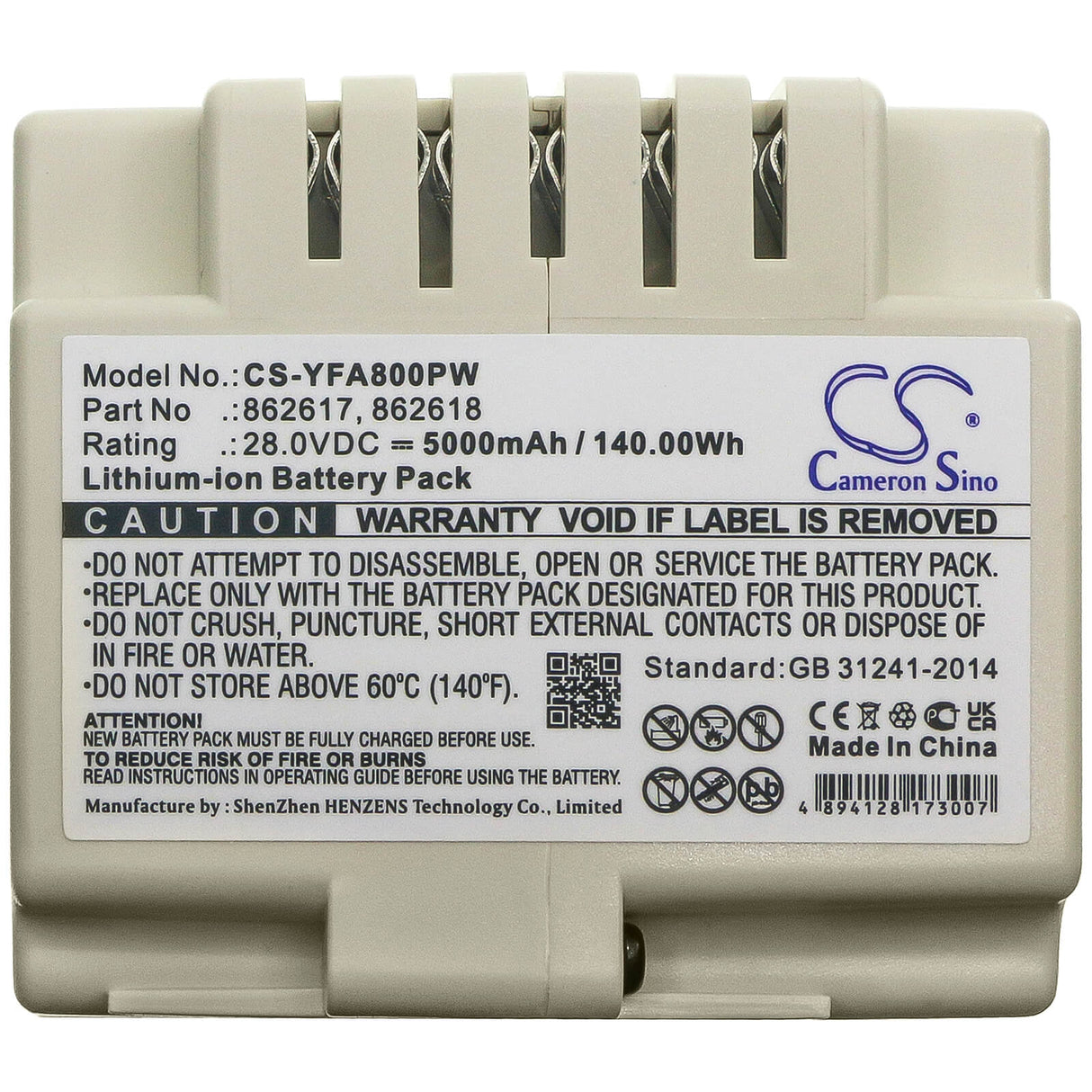 28.0v, 5000mah, Li-ion Lawn Mowers Battery Fit's Yard Force, Sa500 Eco, Sa600h, Sa800 Pro, 140.00wh Lawn Mowers Cameron Sino Technology Limited (Dangerous Goods)