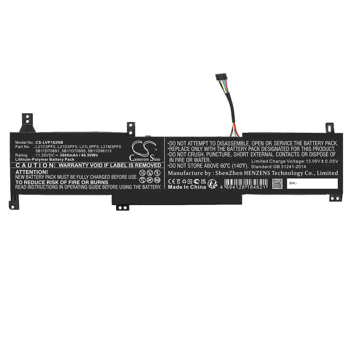 11.25v, Li-polymer, 3600mah, Battery Fits Lenovo, Ideapad 1 14ada7-82r0001nmj, Ideapad 1 14ada7-82r00057lm, 40.50wh Notebook, Laptop Cameron Sino Technology Limited