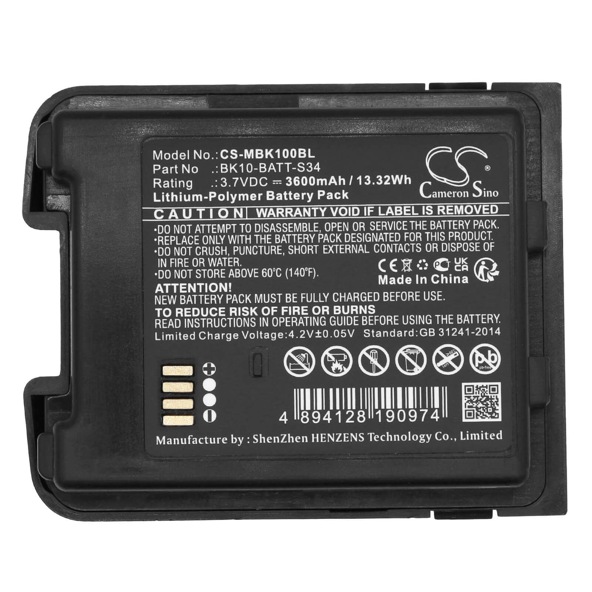 3.7v, Li-polymer, 3600mah, Barcode Scanner Battery Fits M3 Mobile, Bk10, 13.32wh Barcode Scanner Cameron Sino Technology Limited