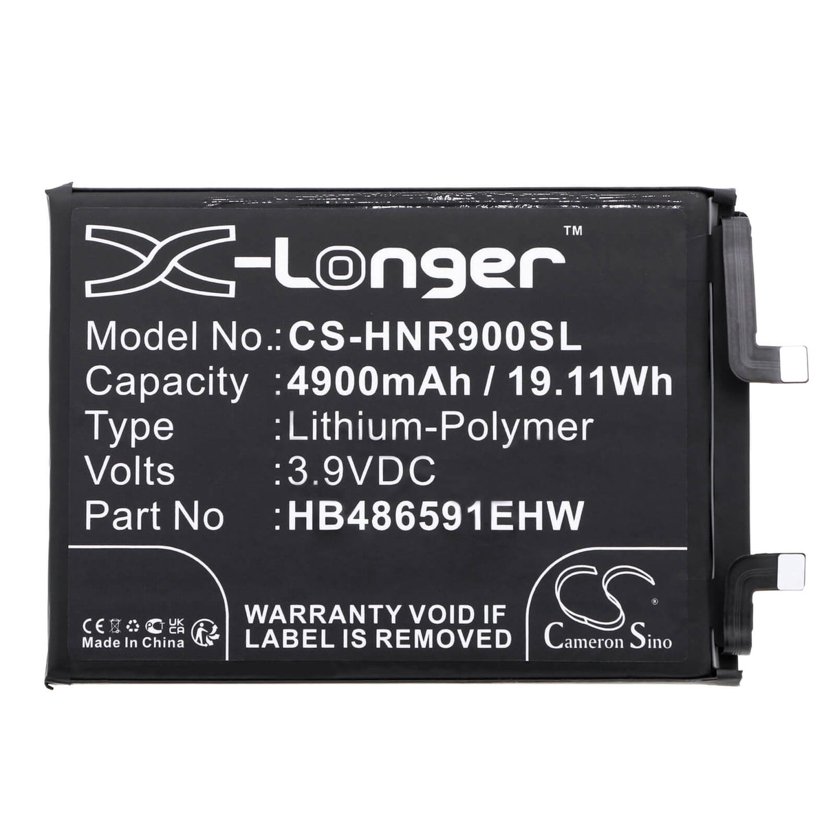 3.9V, Li-Polymer, 4900mAh, SmartPhone battery fits Honor, Hb486591ehw, 90, 19.11Wh Mobile, SmartPhone Cameron Sino Technology Limited (Smartphone)