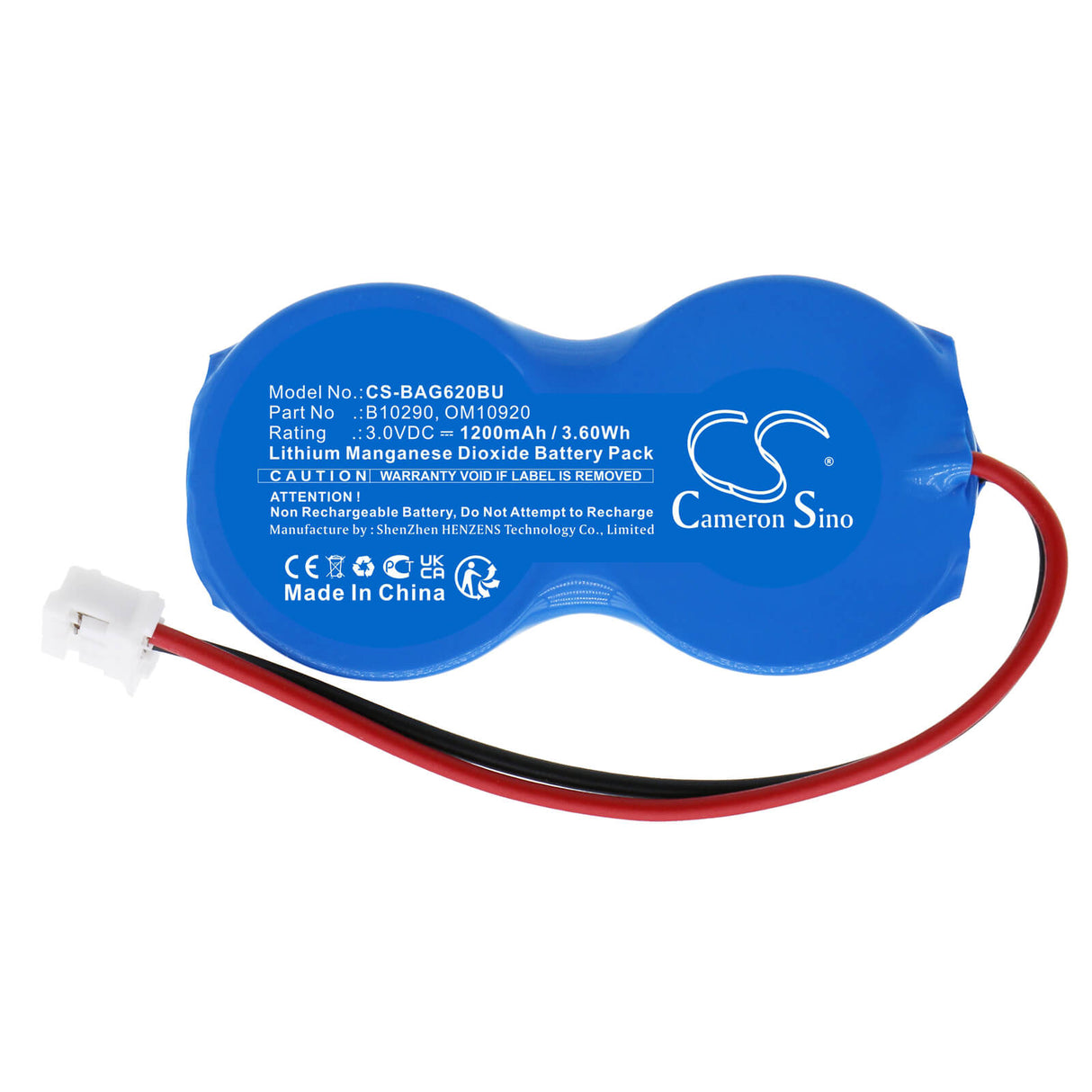 3.0V, Li-MnO2, 1200mAh, Batterie médicale compatible avec Carefusion, Baxter Healthcare, As10920, Flo-gard 6201, Flo-gard 6300, 3.6Wh Medical Cameron Sino Technology Limited (Médical)