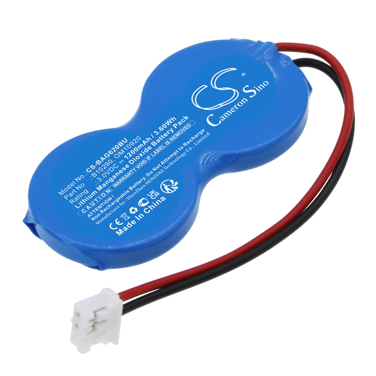 3.0V, Li-MnO2, 1200mAh, Batterie médicale compatible avec Carefusion, Baxter Healthcare, As10920, Flo-gard 6201, Flo-gard 6300, 3.6Wh Medical Cameron Sino Technology Limited (Médical)