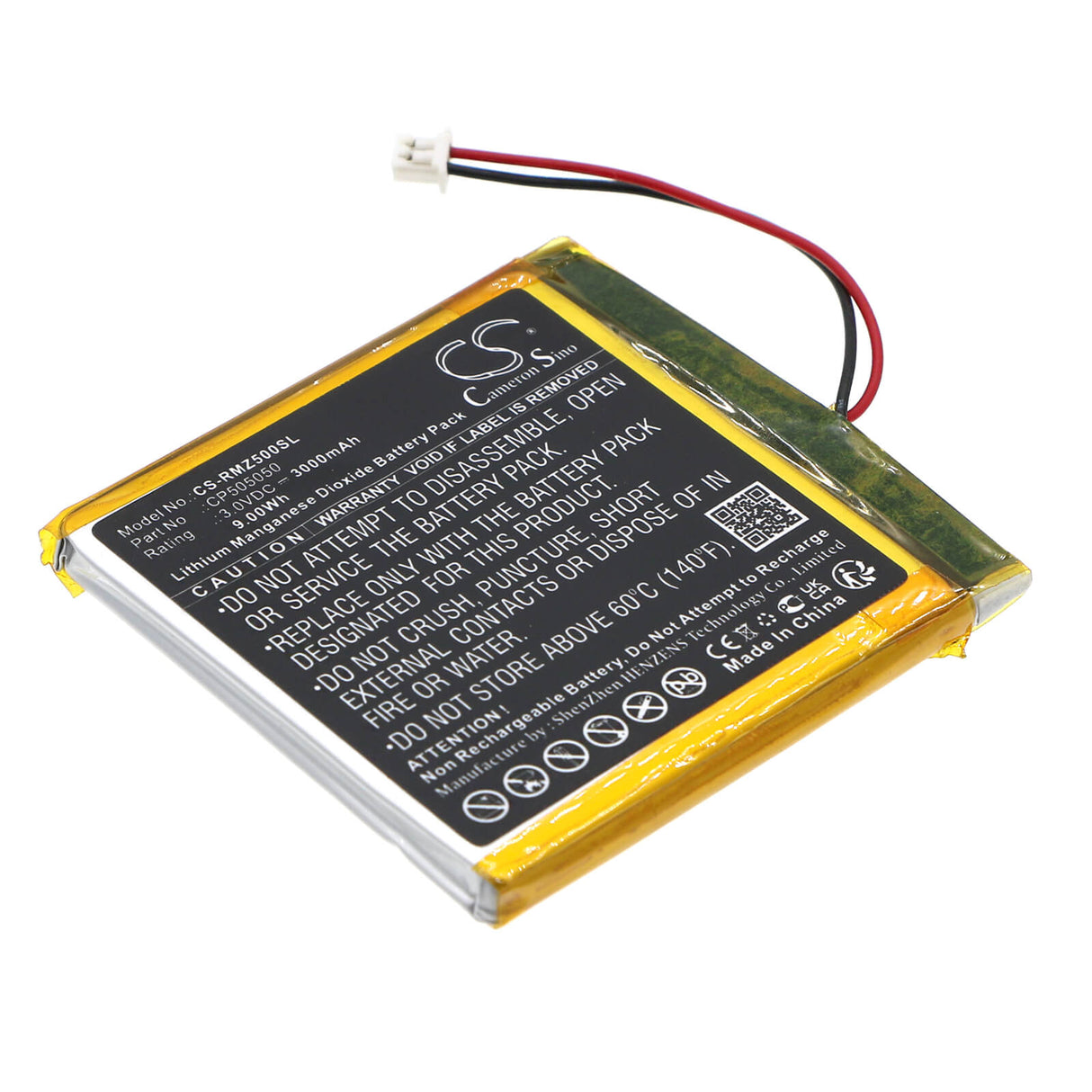 3.0V, Li-MnO2, 3000mAh, batterie de communication et de conférence compatible avec Roomz, Cp505050, Room Sensor, 9Wh Communication & Conferencing Cameron Sino Technology Limited
