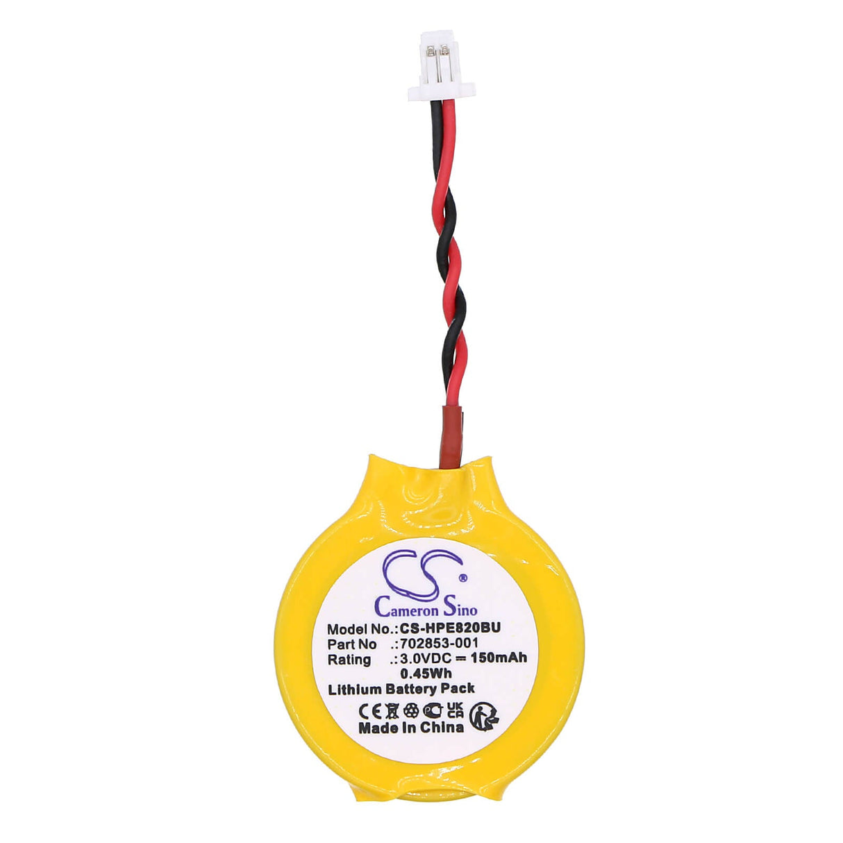 3,0V, Lithium, 150mAh, CMOS / Batterie de secours compatible avec Hp, 702853-001, 9480m, EliteBook 1030 G1, 0,45Wh CMOS / BackUp Cameron Sino Technology Limited