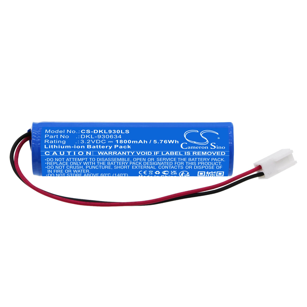3,2V, LiFePO4, 1800mAh, batterie d'éclairage d'urgence s'adapte à Deko-light, Dkl-930634, Luminaire de plafond Almaaz Emerg, 5,76Wh Éclairage d'urgence Cameron Sino Technology Limited