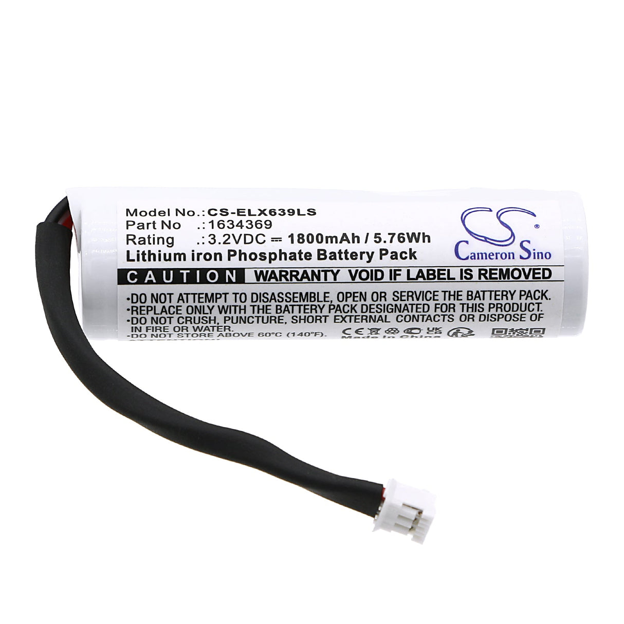 3.2V, LiFePO4, 1800mAh, batterie d'éclairage d'urgence compatible avec Esylux, 1634369, Sle, Slf Révision Ab 2022, 5.76Wh Éclairage d'urgence Cameron Sino Technology Limited