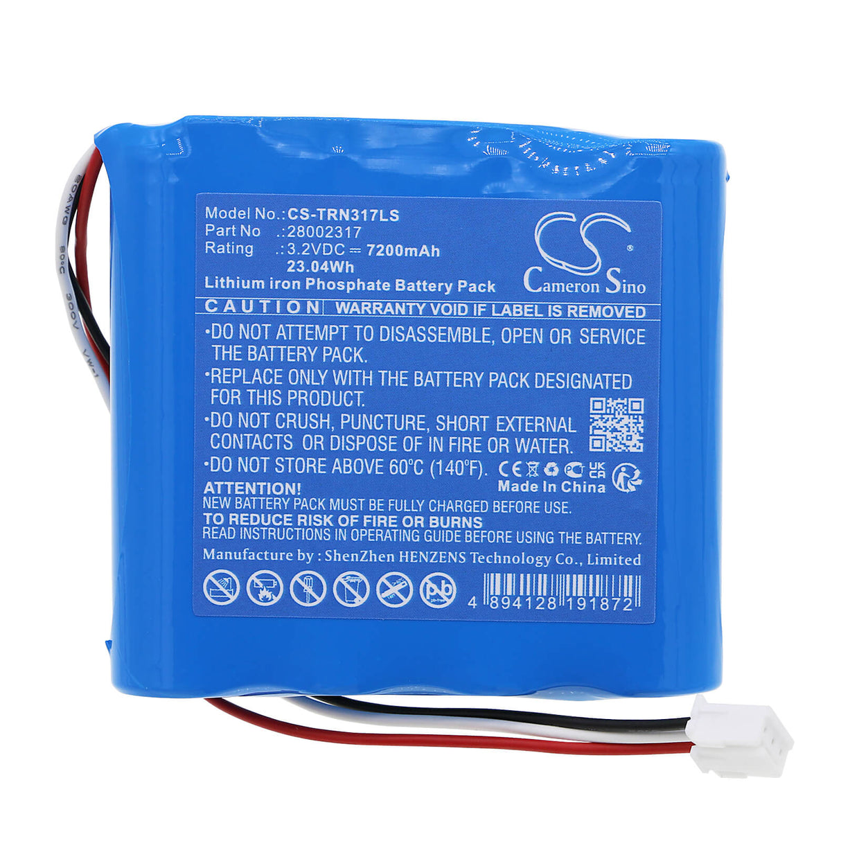 3.2V, LiFePO4, 7200mAh, batterie d'éclairage d'urgence compatible avec Tridonic, 28002317, 23.04Wh Éclairage d'urgence Cameron Sino Technology Limited