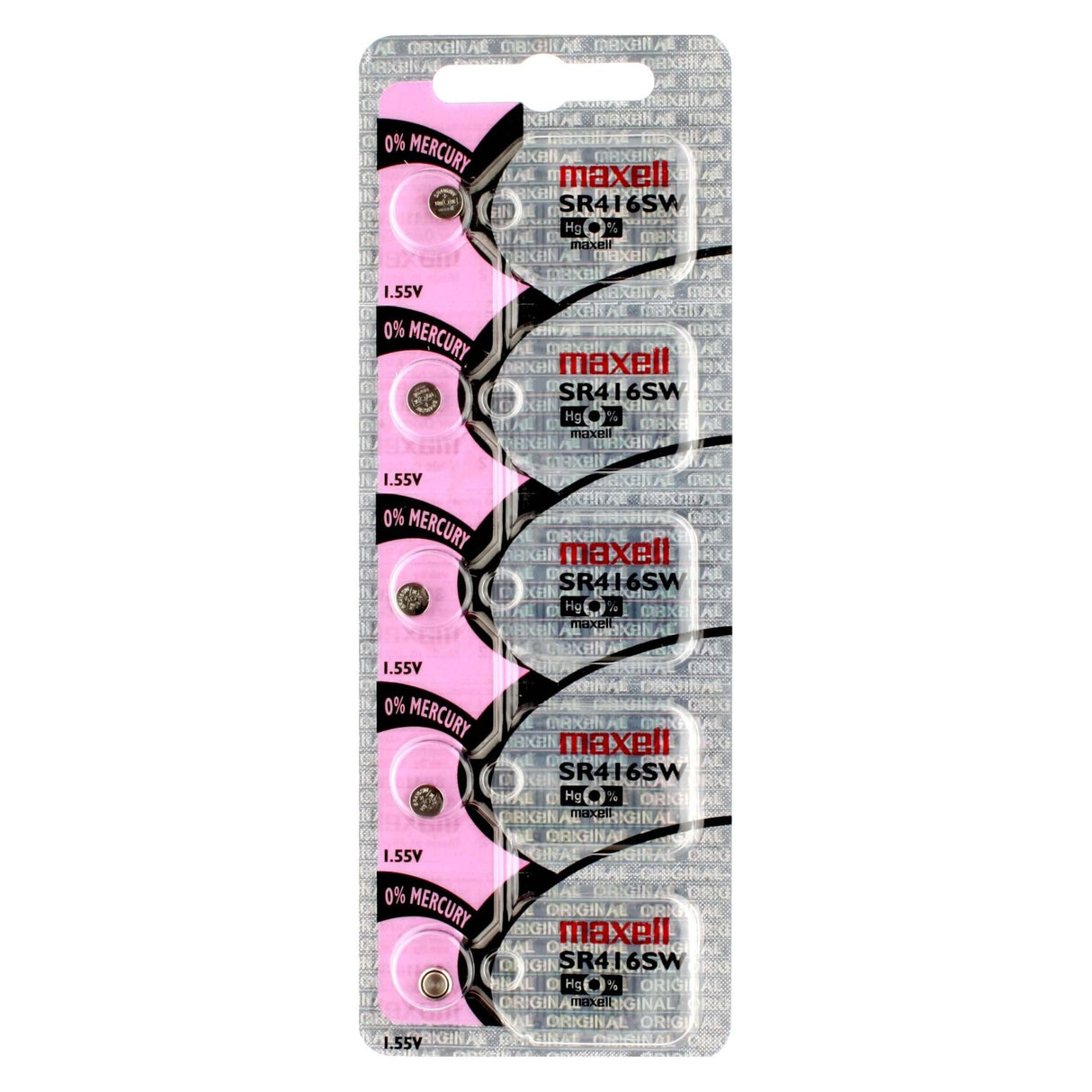 Five Pieces of Maxell 337 - Sr416sw 1.55 Volt Silver Oxide Battery Coin Cell Batteries Maxell