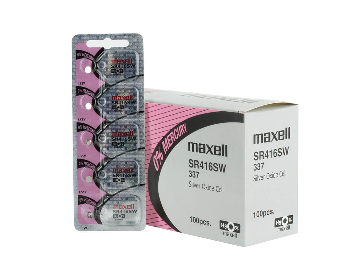 Five Pieces of Maxell 337 - Sr416sw 1.55 Volt Silver Oxide Battery Coin Cell Batteries Maxell