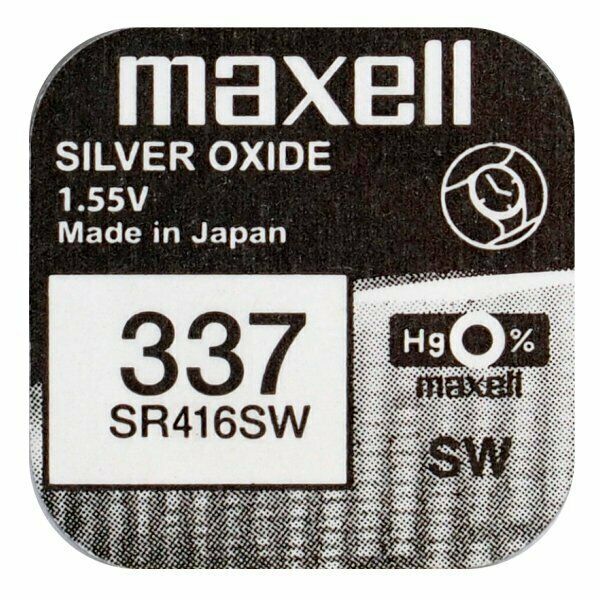 Five Pieces of Maxell 337 - Sr416sw 1.55 Volt Silver Oxide Battery Coin Cell Batteries Maxell