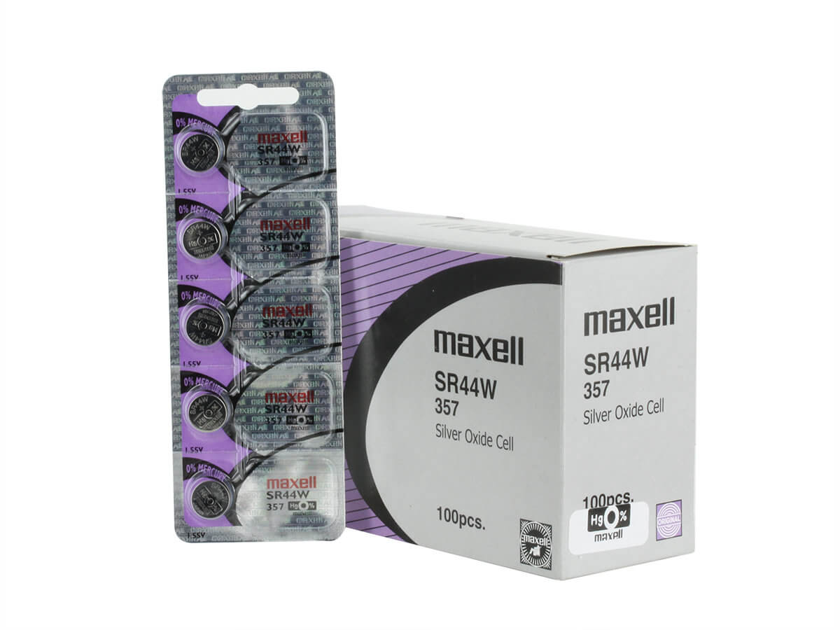 Five pieces of 357 - Sr44w 1.55 Volt Silver Oxide Battery Replacement Coin Cell Batteries Maxell