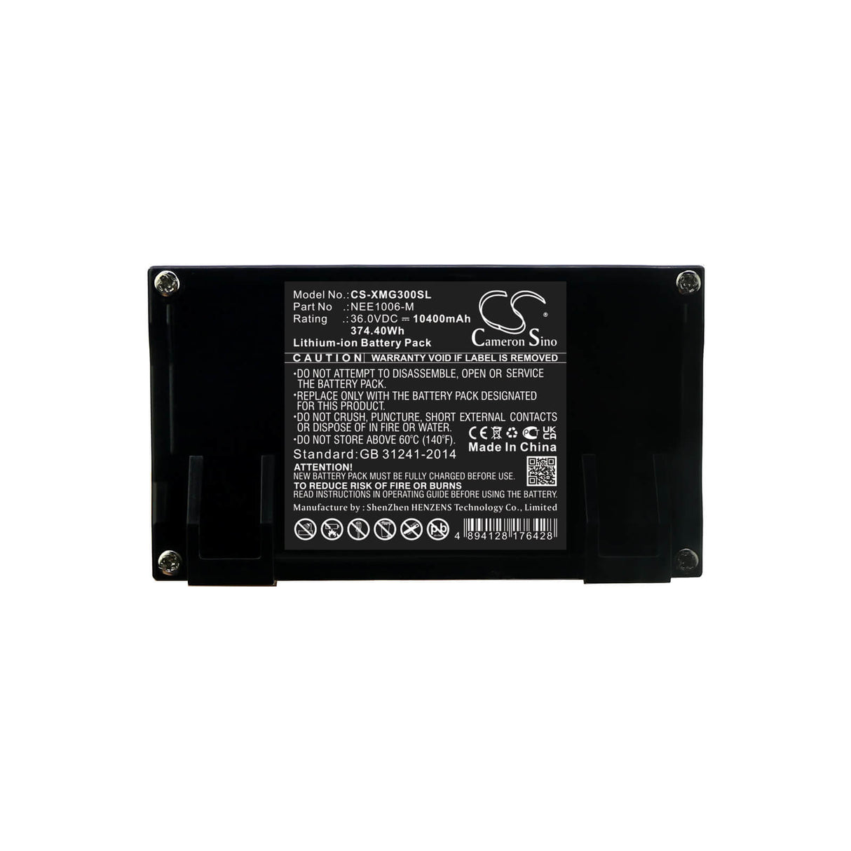 36.0V, Li-ion, 10400mAh, Batterie de scooter électrique compatible avec Ninebot, Nee1006-m, Max G30, Max G30 Max, 374.4Wh Scooter électrique Cameron Sino Technology Limited (Marchandises dangereuses)