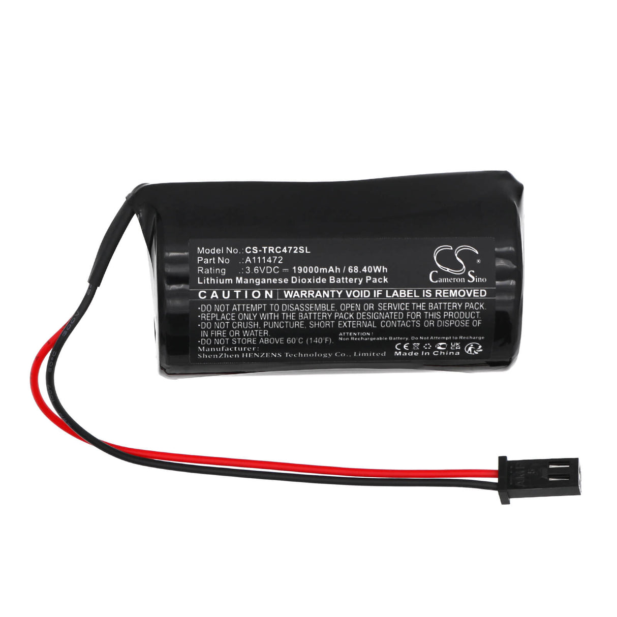 3.6V, Li-MnO2, 19000mAh, Batterie d'équipement convient à Itron Corus, A111472, Convertisseur de volume de gaz, 68.4Wh Équipement, Enquête, Test Cameron Sino Technology Limited