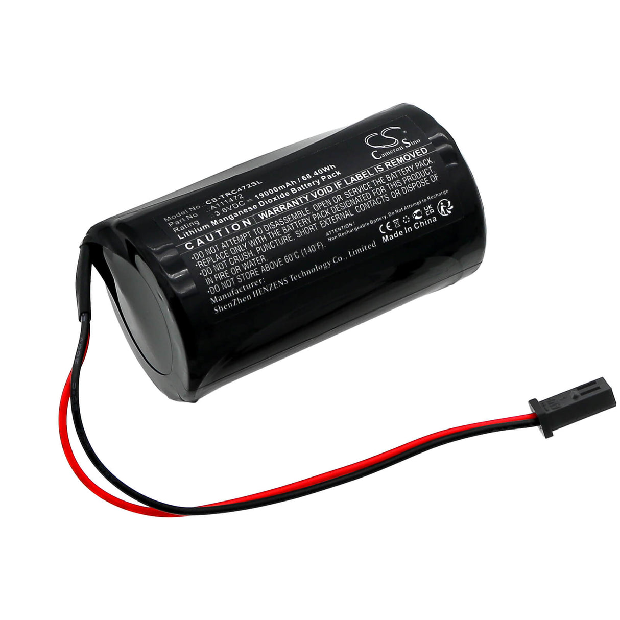 3.6V, Li-MnO2, 19000mAh, Batterie d'équipement convient à Itron Corus, A111472, Convertisseur de volume de gaz, 68.4Wh Équipement, Enquête, Test Cameron Sino Technology Limited