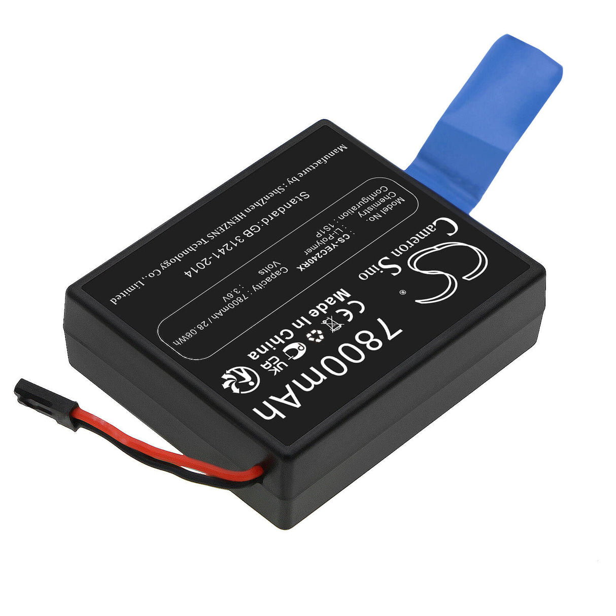 3,6V, Li-Polymer, 7800mAh, Batterie de télécommande compatible avec Tornado, Yuneec, Yp-2, Contrôleurs H920, 28,08Wh Télécommande Cameron Sino Technology Limited
