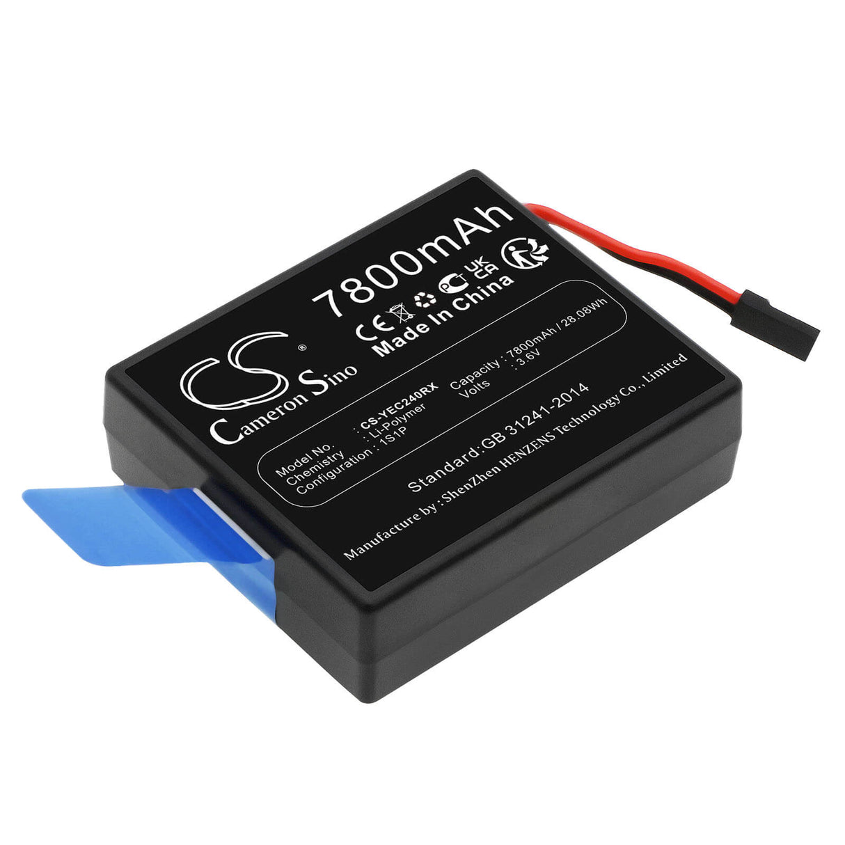 3,6V, Li-Polymer, 7800mAh, Batterie de télécommande compatible avec Tornado, Yuneec, Yp-2, Contrôleurs H920, 28,08Wh Télécommande Cameron Sino Technology Limited