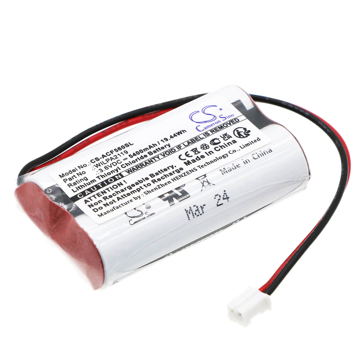 3.6V, Li-SOCl2, 5400mAh, Batterie d'équipement pour Actaris, Ktt310rf, Compteur Actaris 2 CF560, Cf560, 19.44Wh Équipement, Enquête, Test Cameron Sino Technology Limited