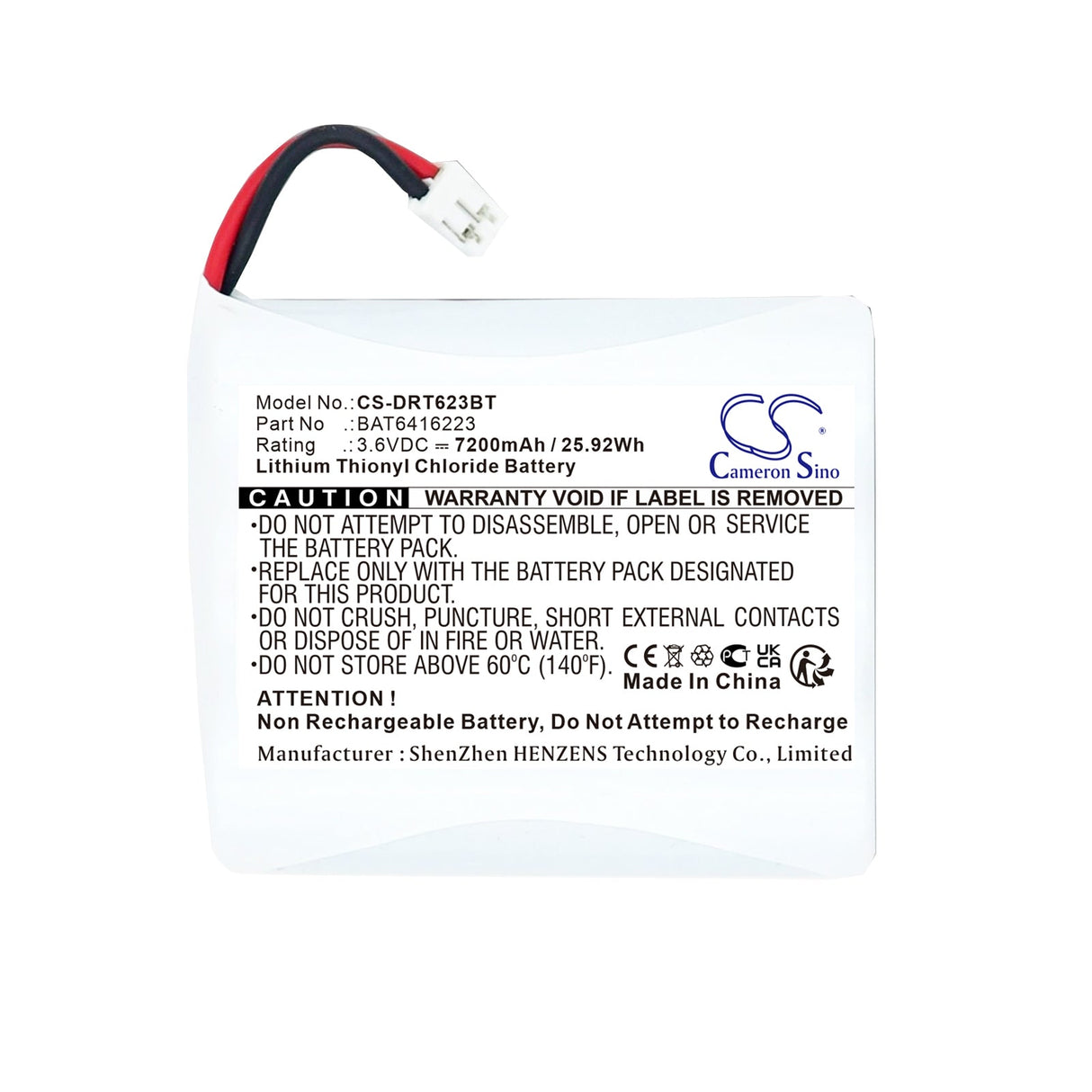 3.6V, Li-SOCl2, 7200mAh, Alarm System battery fits Delta Dore, Bat Clt 8000 Tyxal+, Bp Clt 8000 Tyxal+, 25.92Wh Alarm System Cameron Sino Technology Limited