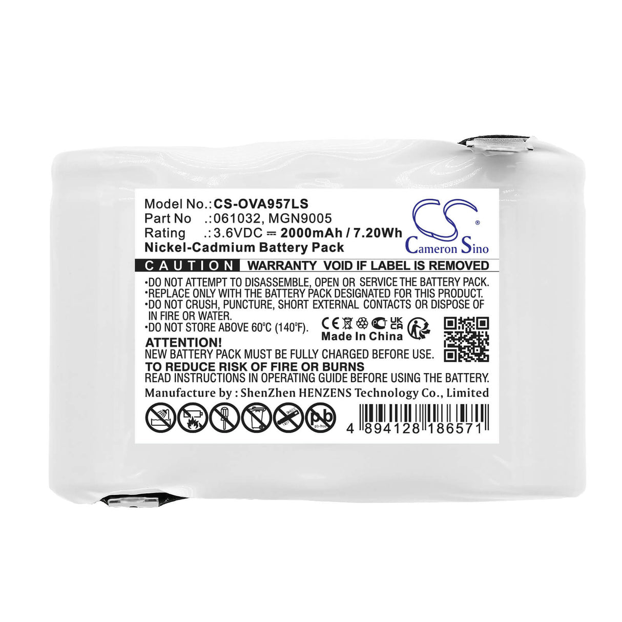 3.6V, Ni-CD, 2000mAh, batterie d'éclairage d'urgence compatible avec Legrand, 61032, 61032, 62540, 7.20Wh Éclairage d'urgence Cameron Sino Technology Limited