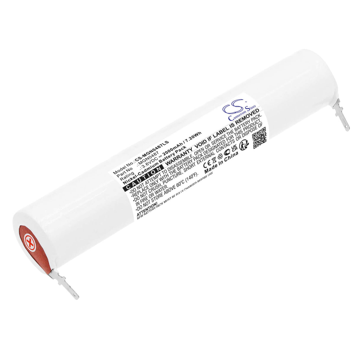 3,6V, Ni-CD, 2000mAh, batterie d'éclairage de secours compatible avec Schneider, Mgn0487, 134896, 186002, 7,20Wh Éclairage de secours Cameron Sino Technology Limited