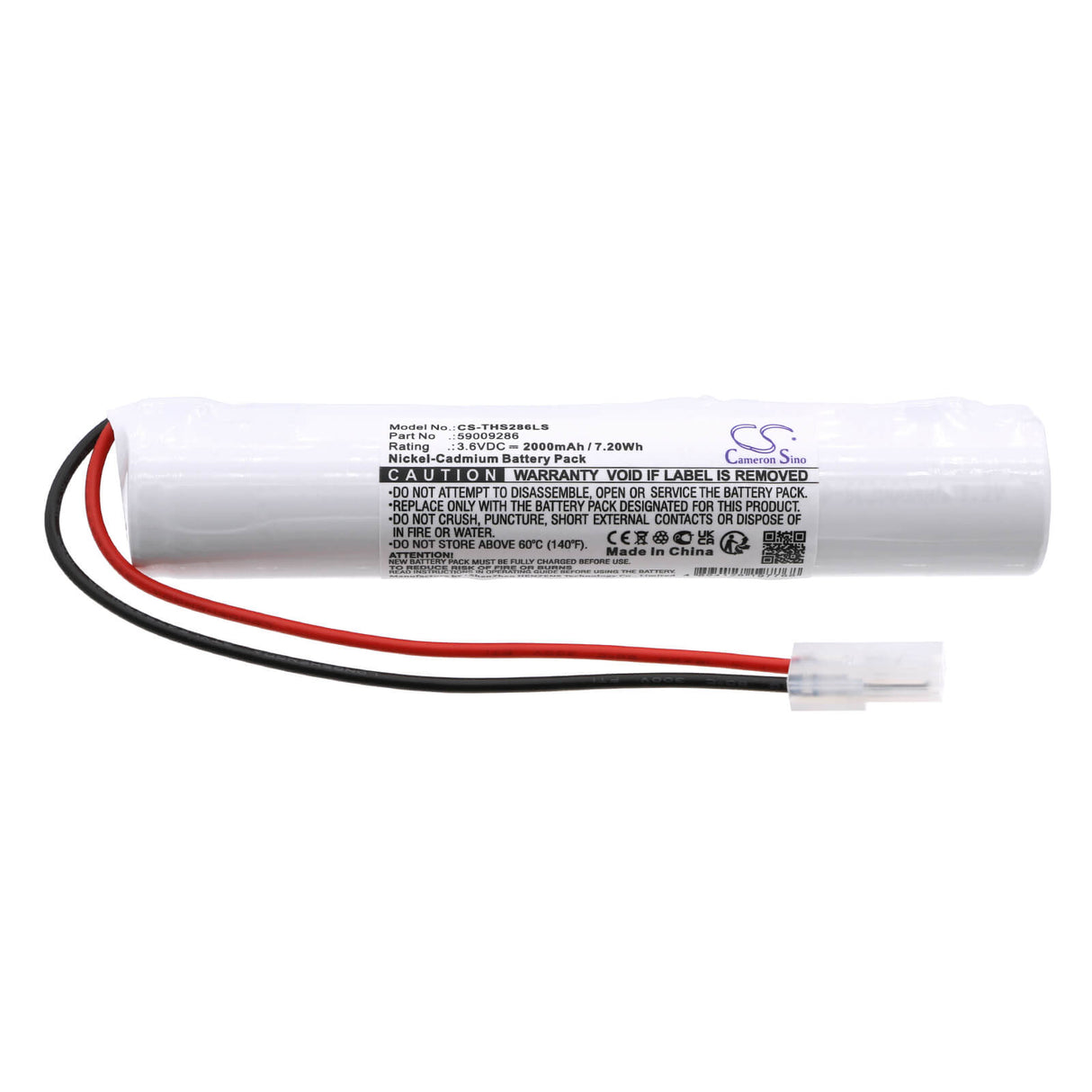 3.6V, Ni-CD, 2000mAh, Emergency Lighting battery fits Thorn Voyager, 59009286, Solid E3, Solid E3t, 7.20Wh Emergency Lighting Cameron Sino Technology Limited