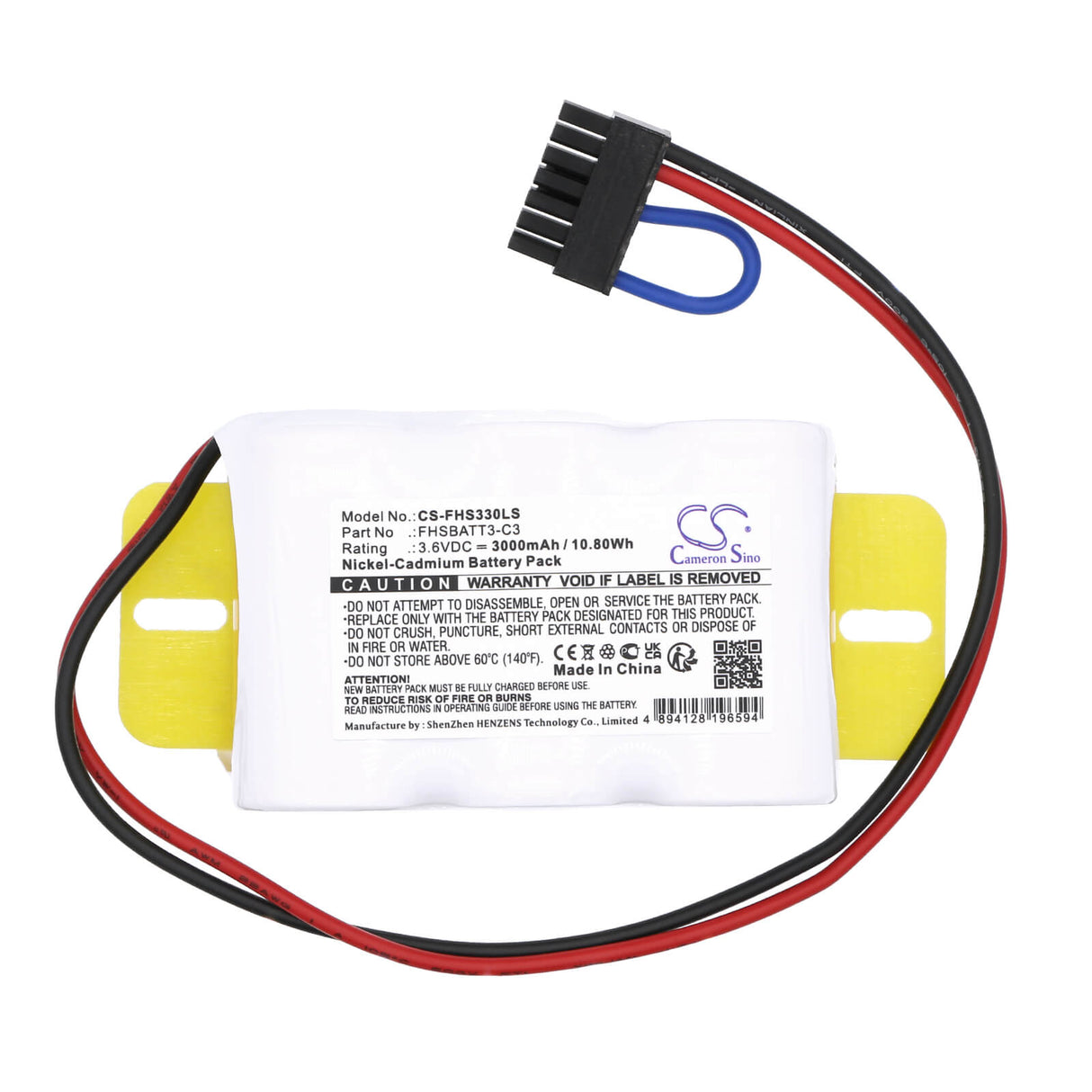 3.6V, Ni-CD, 3000mAh, batterie d'éclairage d'urgence compatible avec Fullham, Fhsbatt3-c3, 10.80Wh Éclairage d'urgence Cameron Sino Technology Limited