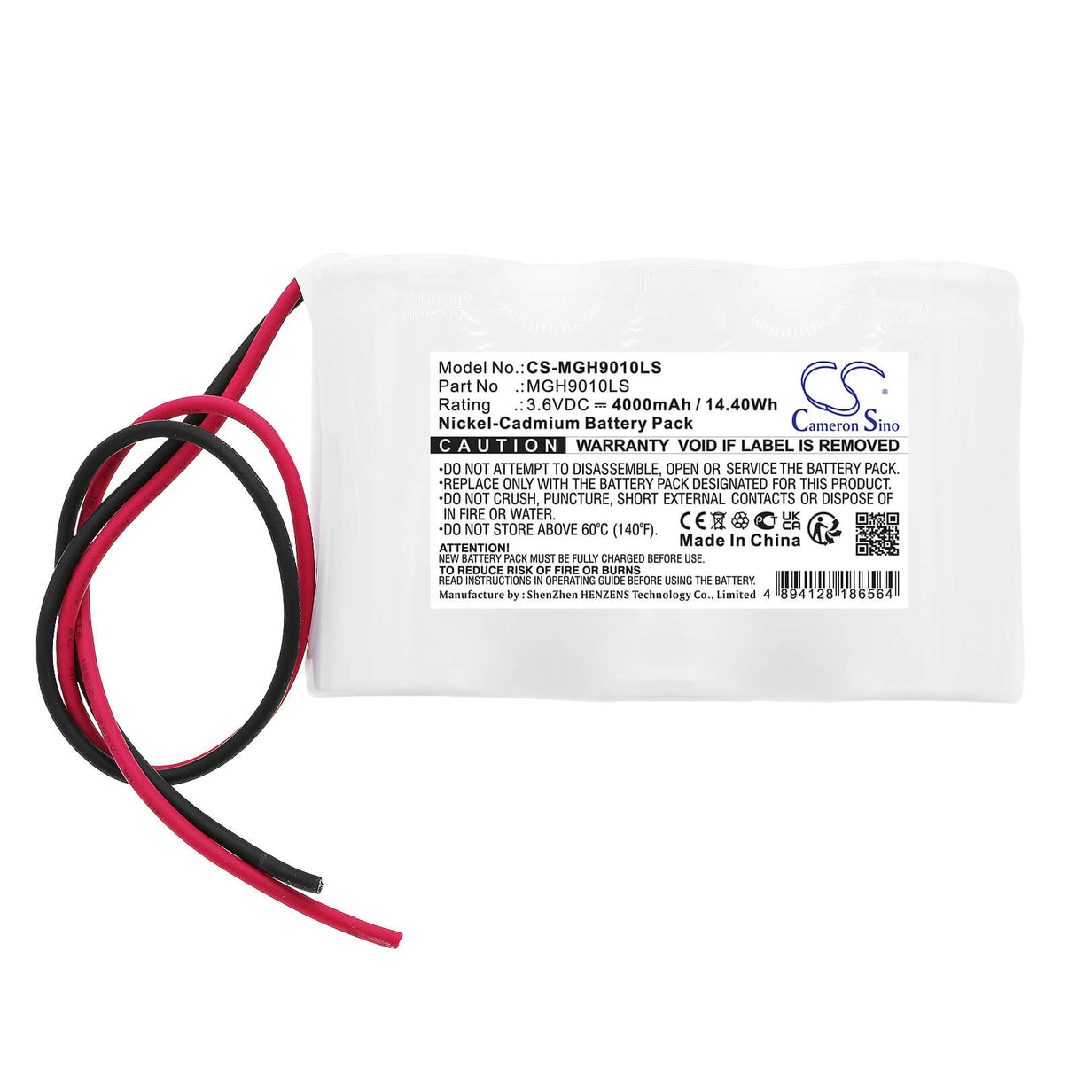 3,6V, Ni-CD, 4000mAh, batterie d'éclairage de secours compatible avec Cameron Sino Technologies, CS-MGH9010LS, 14,40Wh Éclairage de secours Cameron Sino Technology Limited
