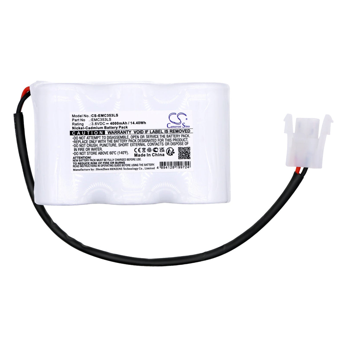 3,6V, Ni-CD, 4000mAh, Batterie d'éclairage de secours par Cameron Sino, 3D BATTERY 45NC70 SBS CON, 14,40Wh Éclairage de secours Cameron Sino Technology Limited