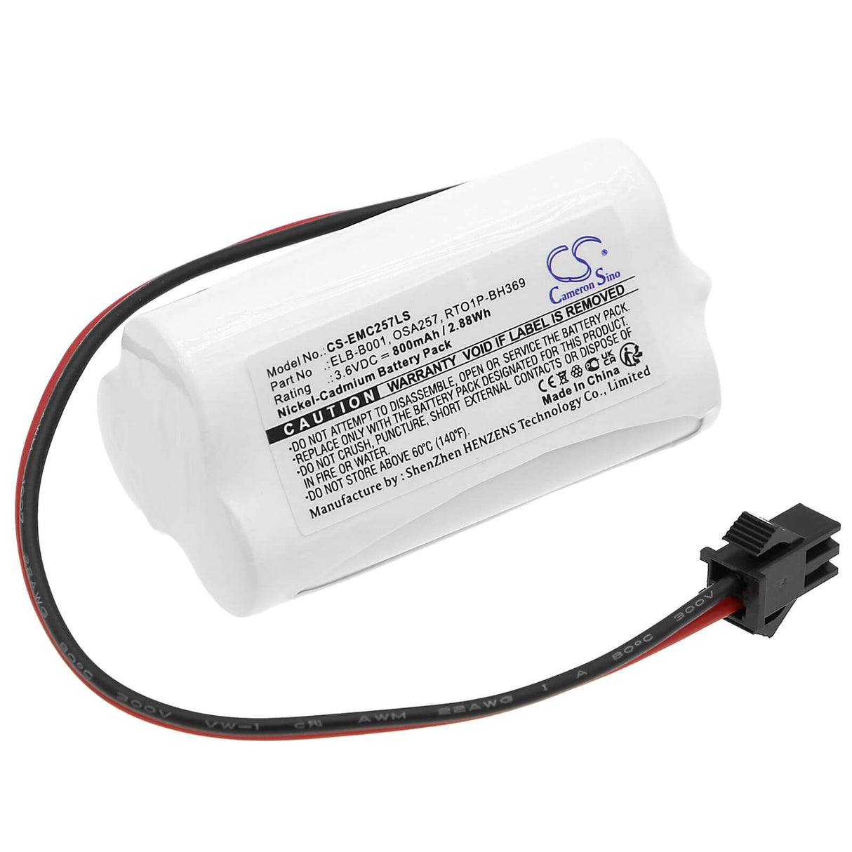 3.6V, Ni-CD, 800mAh, batterie d'éclairage de secours compatible avec Unitech, Lithonia, 253799, 253799, 2.88Wh Éclairage de secours Cameron Sino Technology Limited