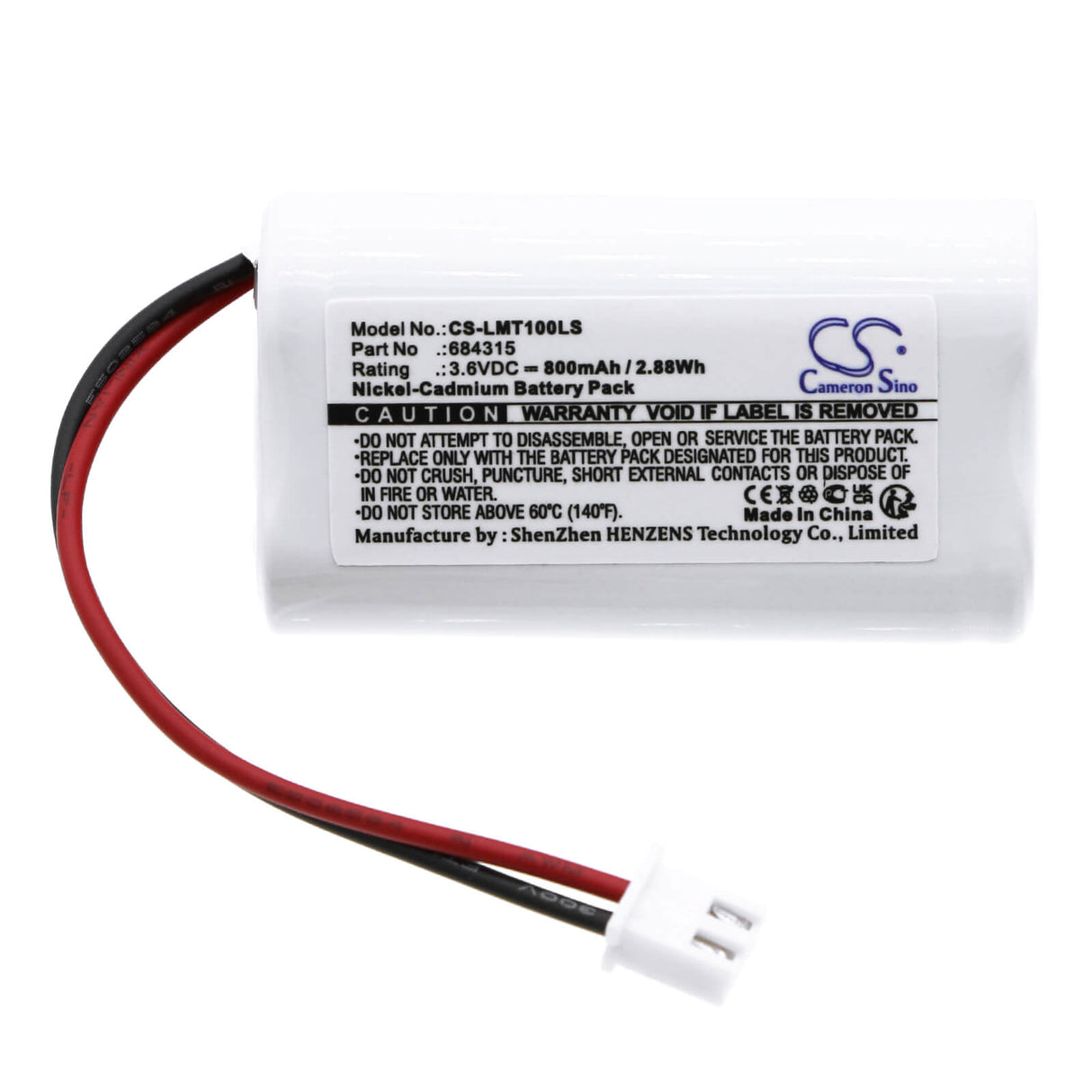 3,6V, Ni-CD, 800mAh, batterie d'éclairage de secours adaptée à Lumenxl, 684315, Otg-ff-6, Otg-hh-1, 2,88Wh Éclairage de secours Cameron Sino Technology Limited