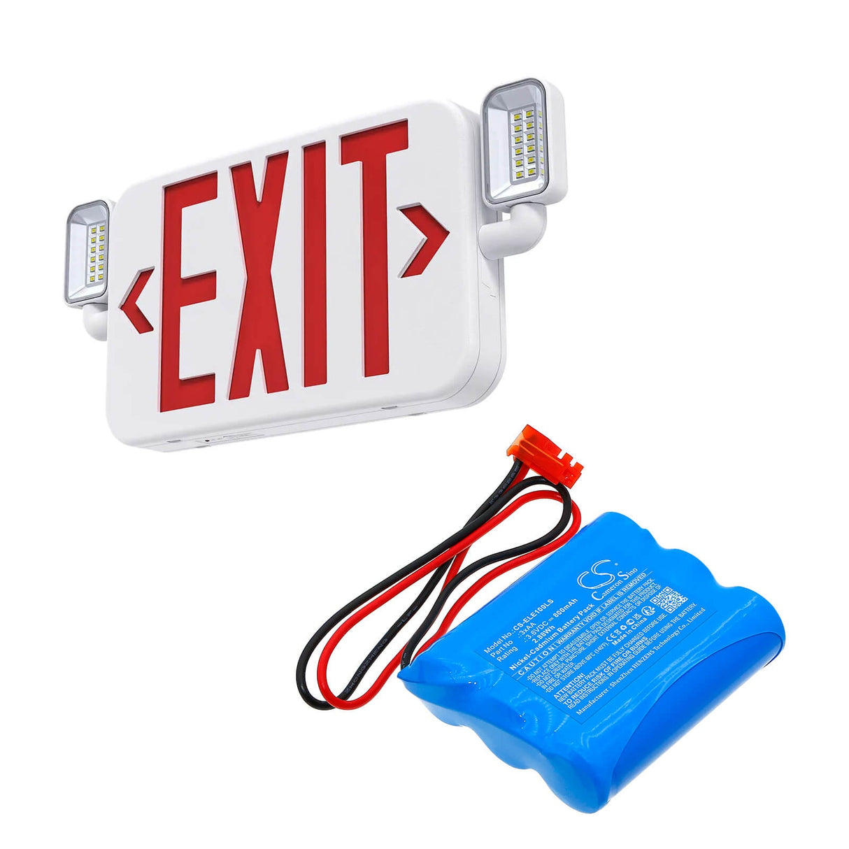 3,6V, Ni-CD, 800mAh, Batterie d'éclairage d'urgence compatible avec Elxteu, 3xaa, Meilleur éclairage de sortie d'urgence S, 2,88Wh Éclairage d'urgence Cameron Sino Technology Limited