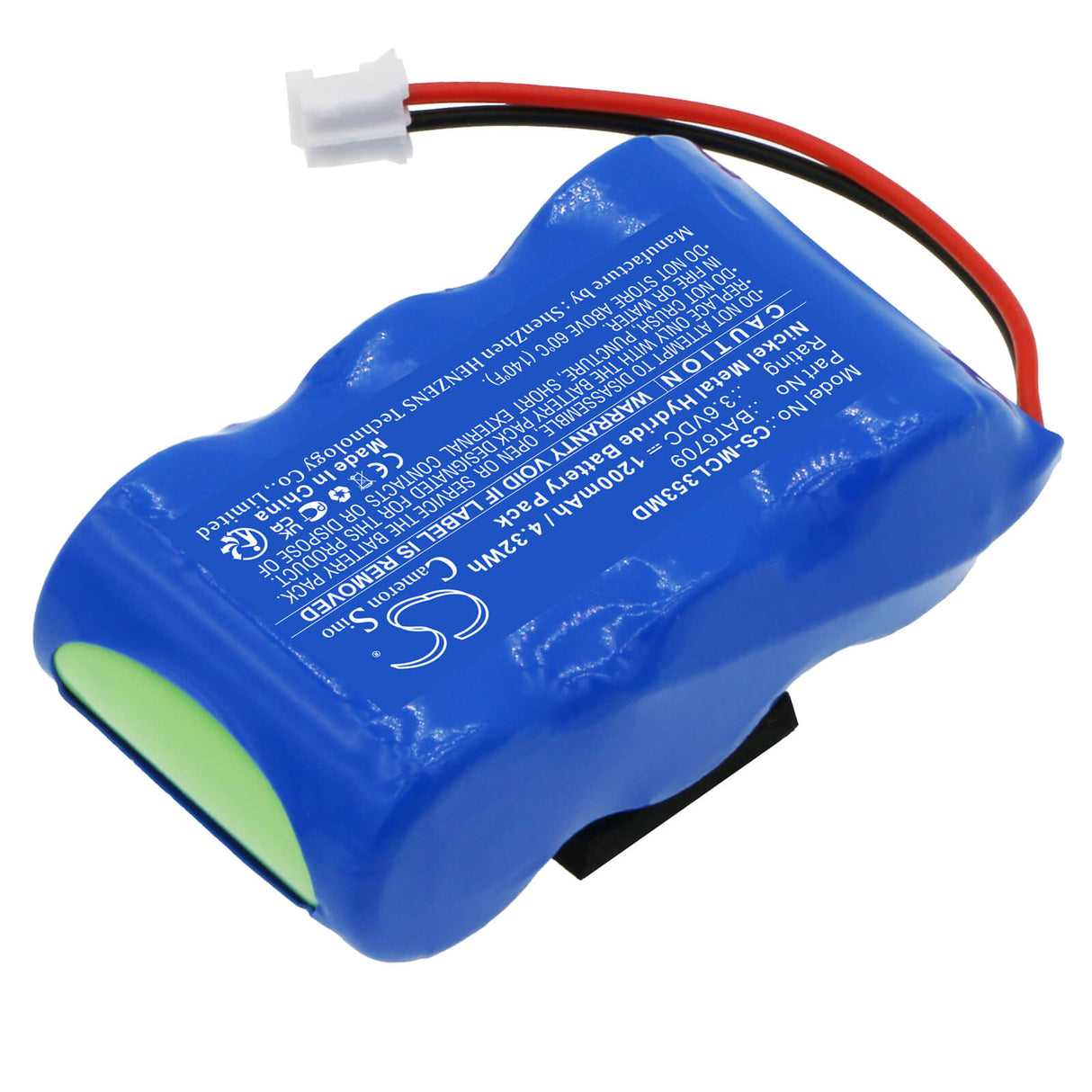 3,6V, Ni-MH, 1200mAh, Batterie médicale compatible avec Micro Medical, Bat6709, Microloop 3535 Spiromètre, 4,32Wh Medical Cameron Sino Technology Limited (Médical)