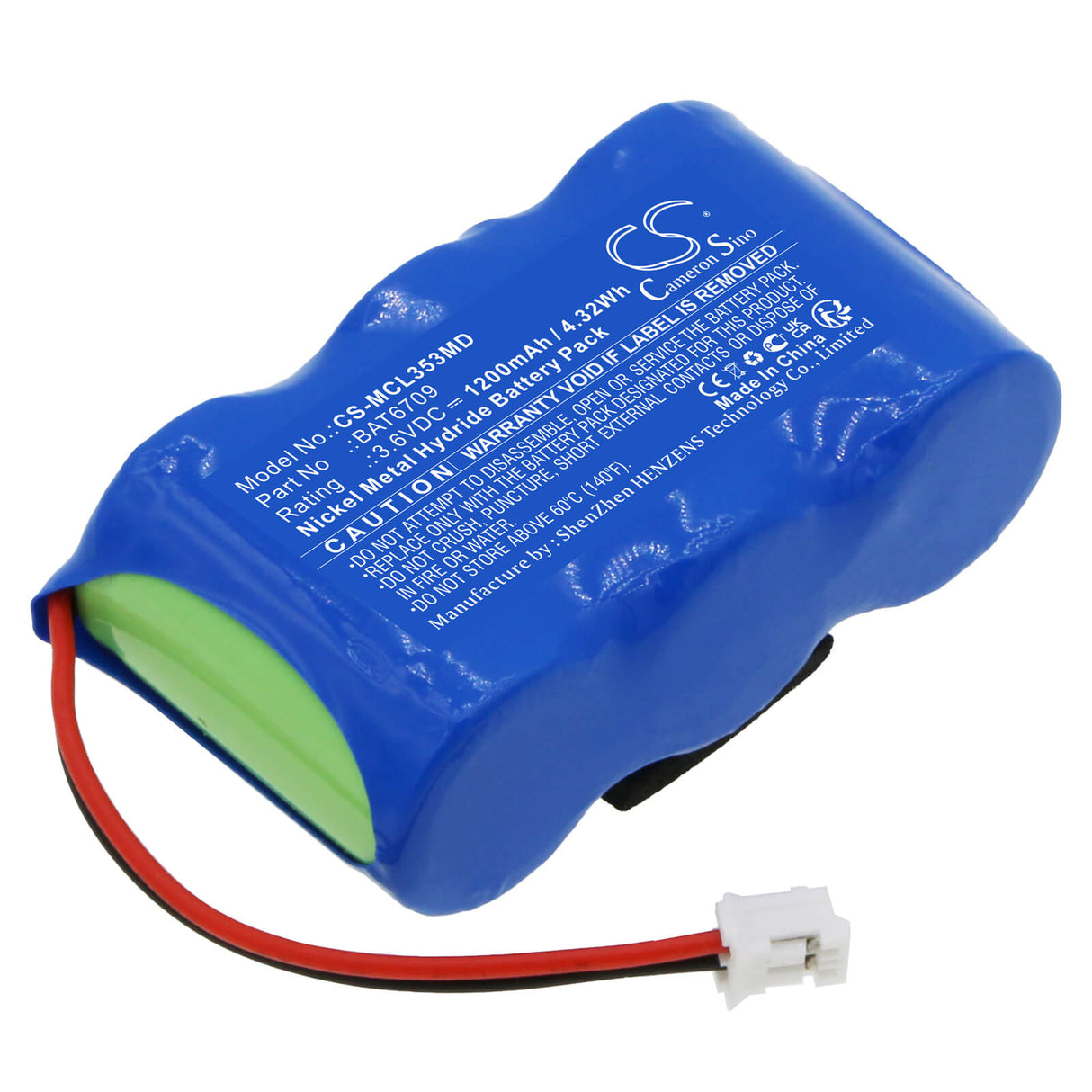 3,6V, Ni-MH, 1200mAh, Batterie médicale compatible avec Micro Medical, Bat6709, Microloop 3535 Spiromètre, 4,32Wh Medical Cameron Sino Technology Limited (Médical)