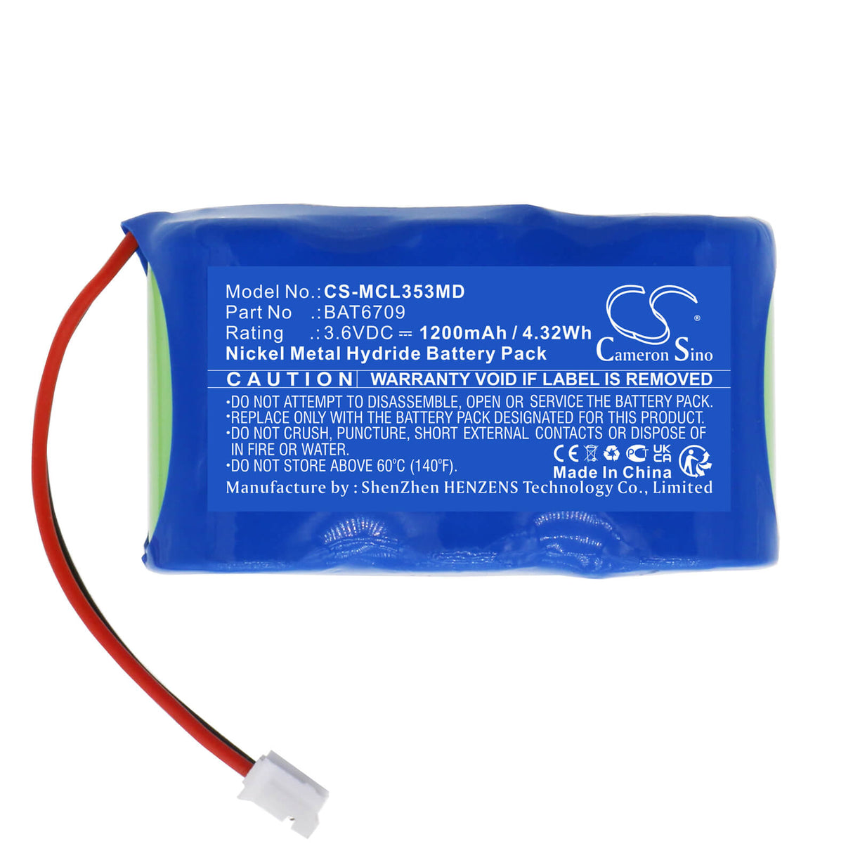 3,6V, Ni-MH, 1200mAh, Batterie médicale compatible avec Micro Medical, Bat6709, Microloop 3535 Spiromètre, 4,32Wh Medical Cameron Sino Technology Limited (Médical)