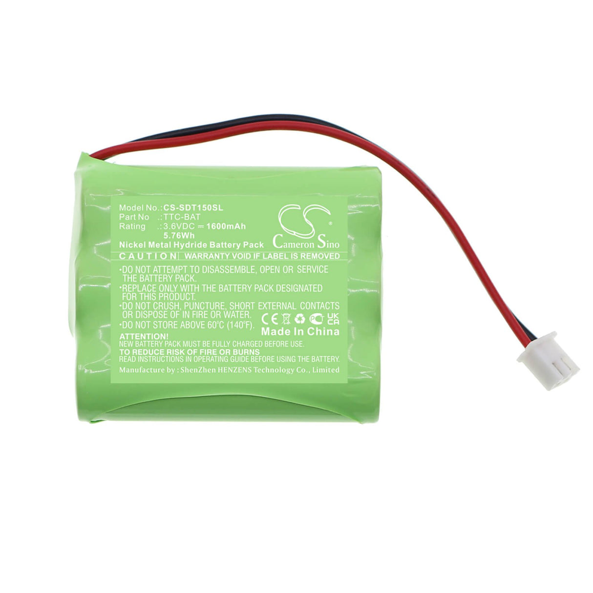 3.6V, Ni-MH, 1600mAh, Batterie d'équipement compatible avec Shimpo, Ttc-bat, Testeurs TTC, Testeur d'outils de couple TTC, 5.76Wh Équipement, Enquête, Test Cameron Sino Technology Limited