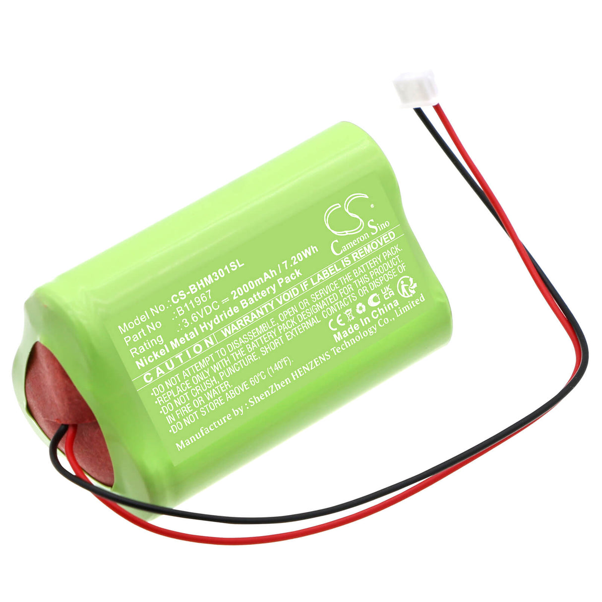 3,6V, Ni-MH, 2000mAh, Batterie d'équipement compatible avec Bacharach, B11967, Moniteur Medigas PM 3010 N2O, 7,2Wh Équipement, Enquête, Test Cameron Sino Technology Limited