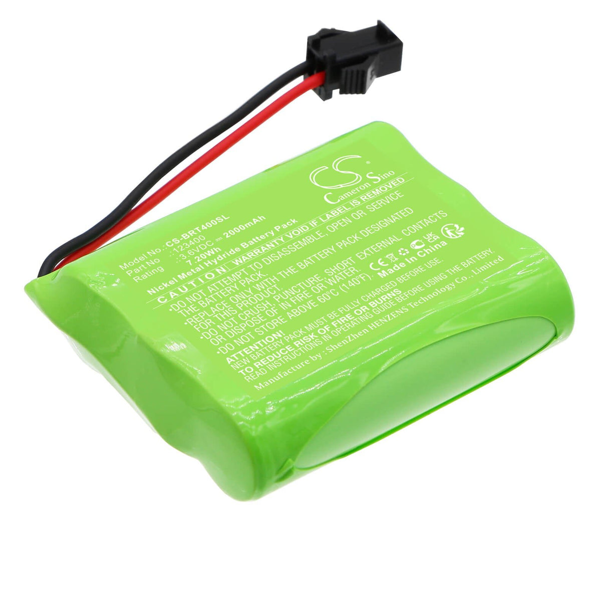 3,6V, Ni-MH, 2000mAh, batterie de miroir cosmétique compatible avec Bravat, 123400, 413610, 413810, 7,2Wh Miroir cosmétique Cameron Sino Technology Limited