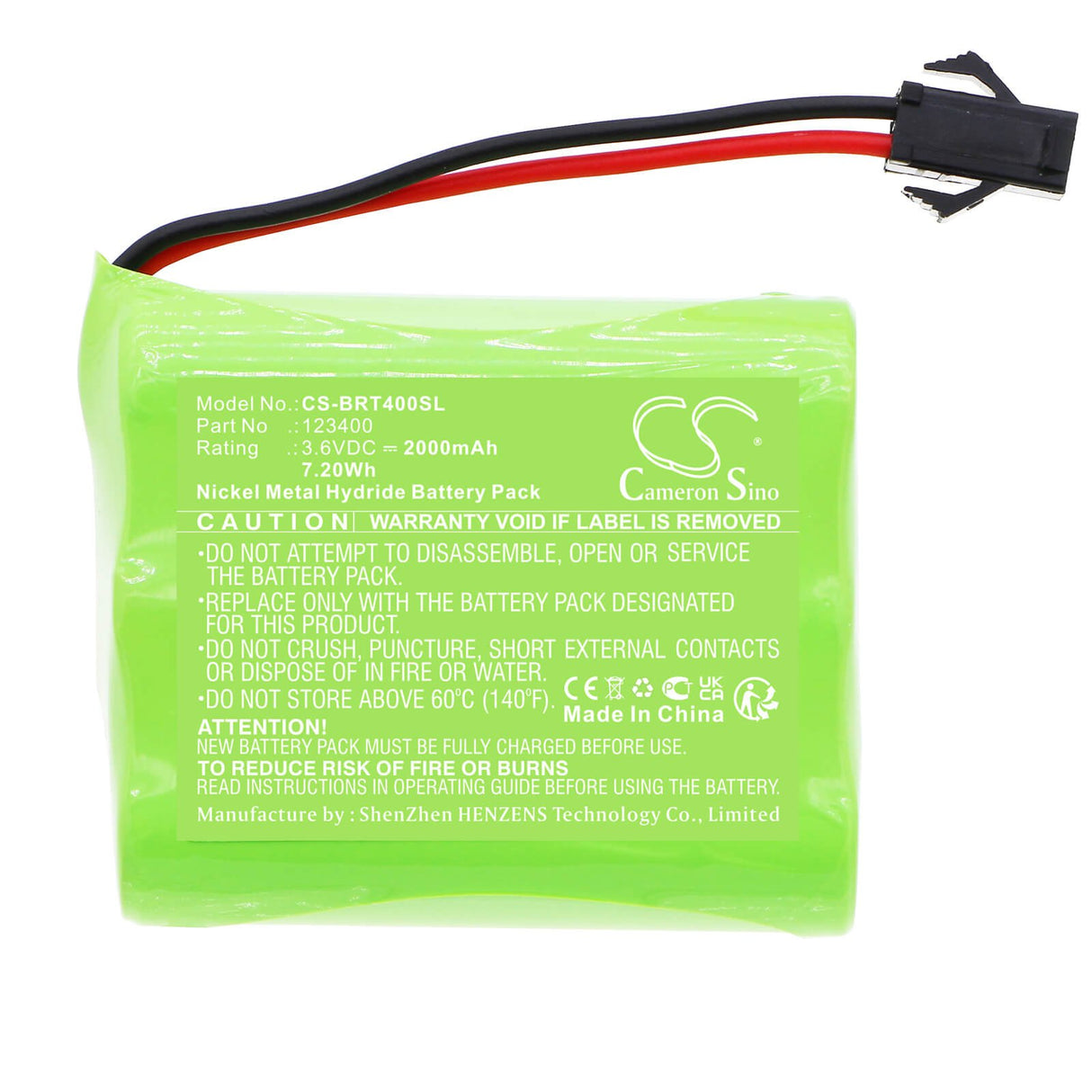 3,6V, Ni-MH, 2000mAh, batterie de miroir cosmétique compatible avec Bravat, 123400, 413610, 413810, 7,2Wh Miroir cosmétique Cameron Sino Technology Limited