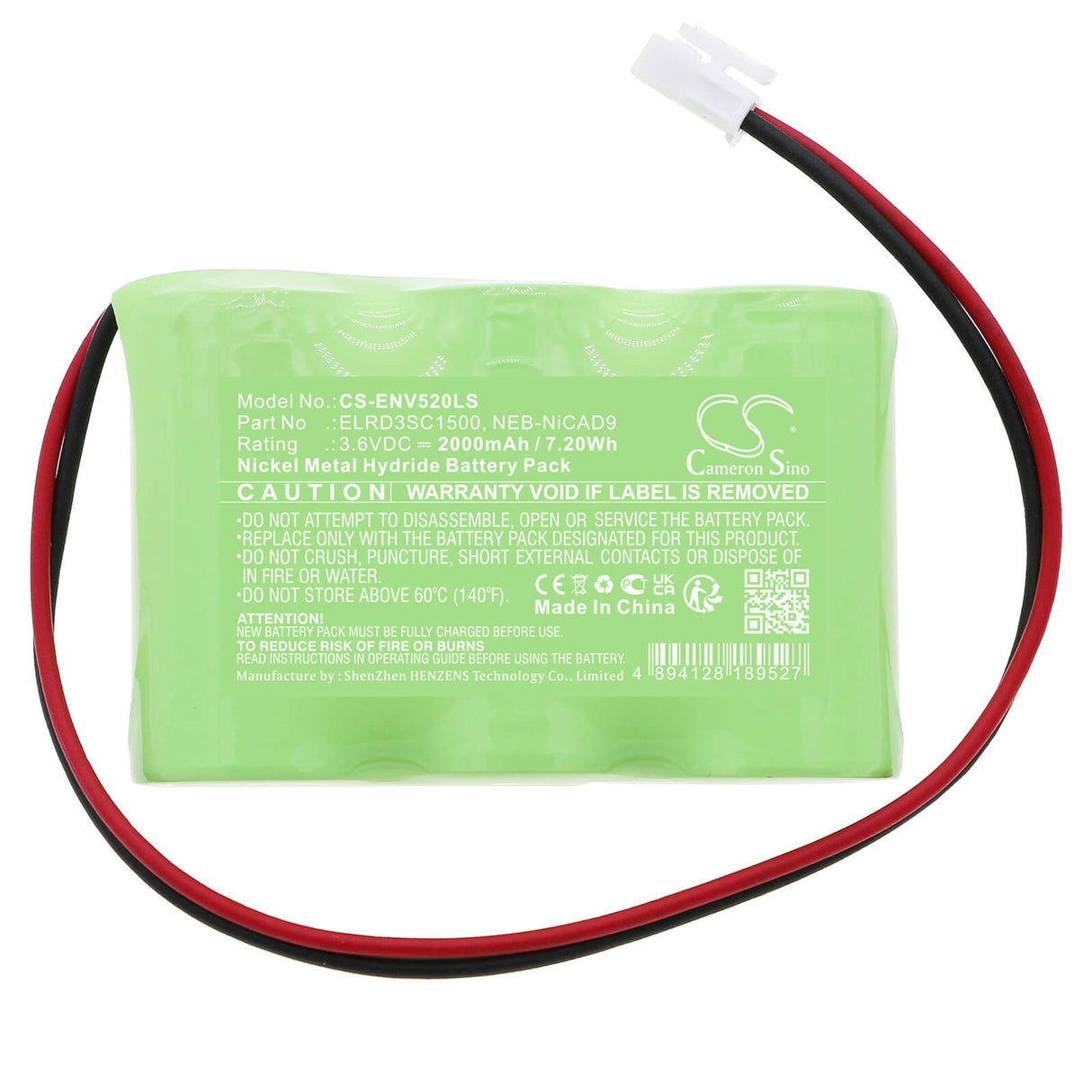 3,6V, Ni-MH, 2000mAh, batterie d'éclairage d'urgence convient à Elro, Elrd3sc1500, Nv52, 7,20Wh Éclairage d'urgence Cameron Sino Technology Limited