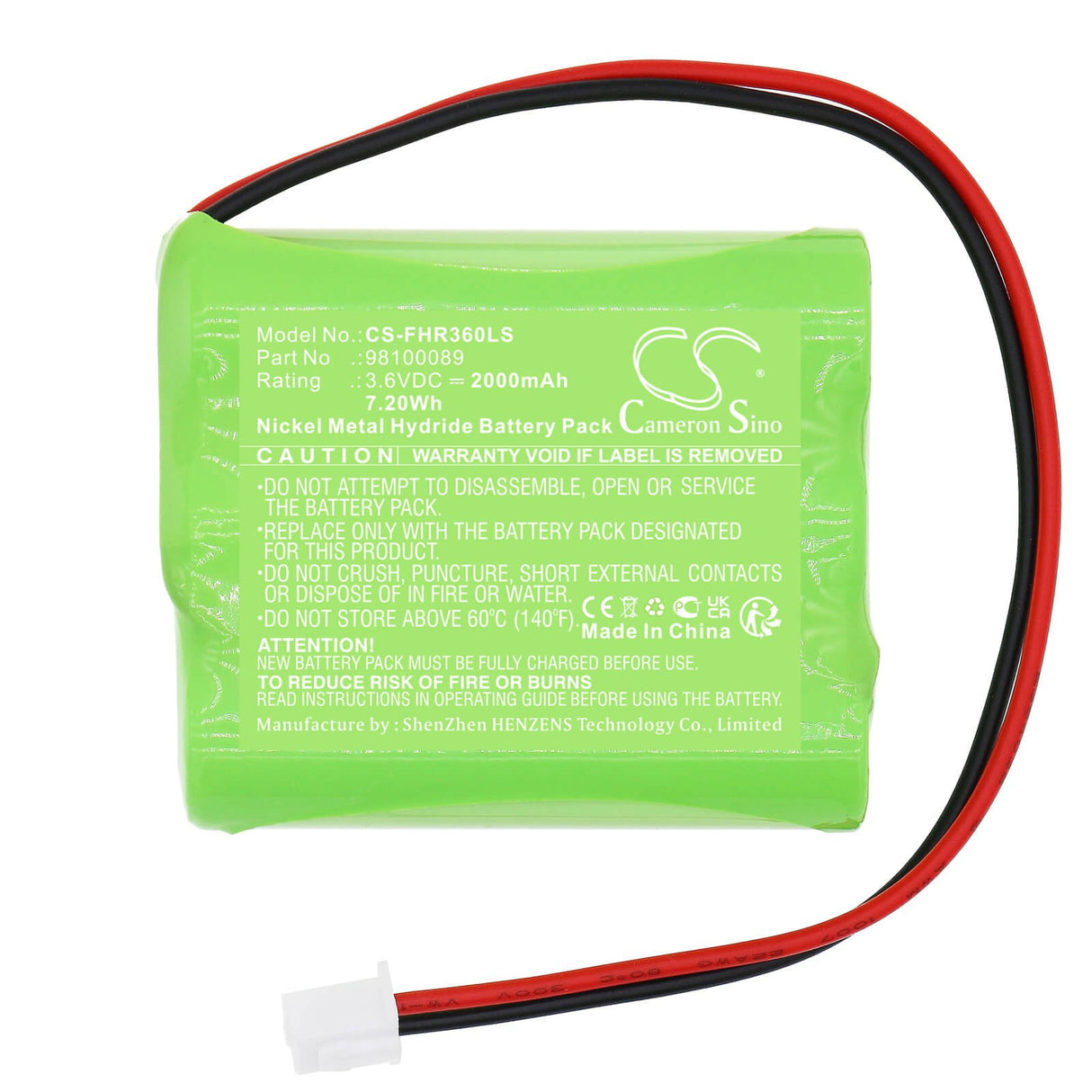 3,6V, Ni-MH, 2000mAh, Batterie d'éclairage de secours compatible avec Fischer, 98100089, Ap-0360-0100-aa-nc-01, 7,20Wh Éclairage de secours Cameron Sino Technology Limited