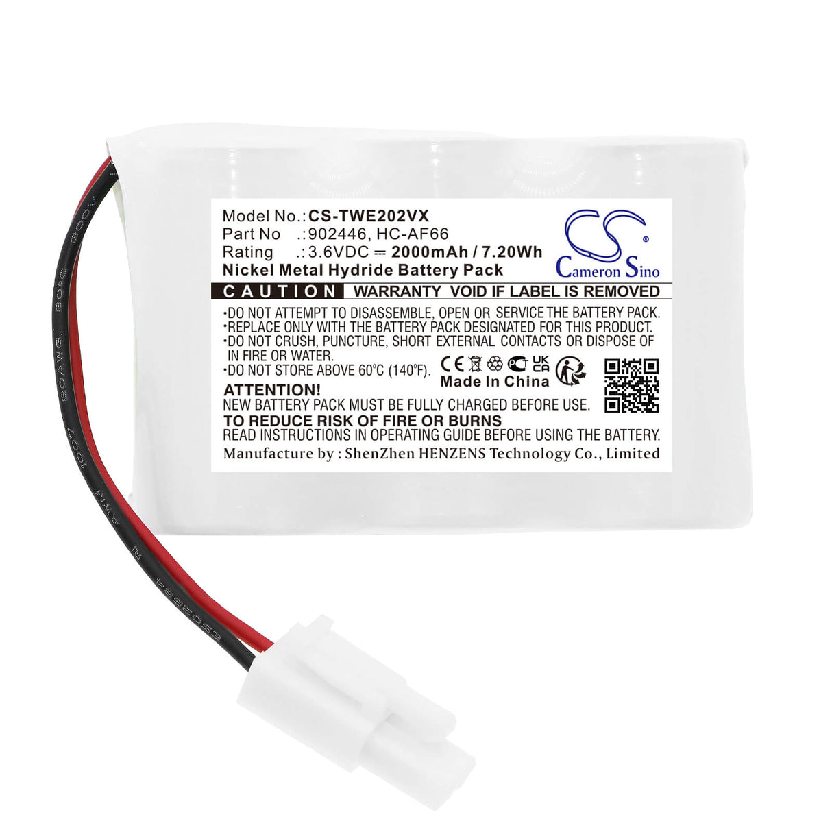 3.6V, Ni-MH, 2000mAh, Vacuum battery fits Twinbird, Hc-e202, Hc-e202w, Hc-e22c, 7.20Wh Vacuum Cameron Sino Technology Limited