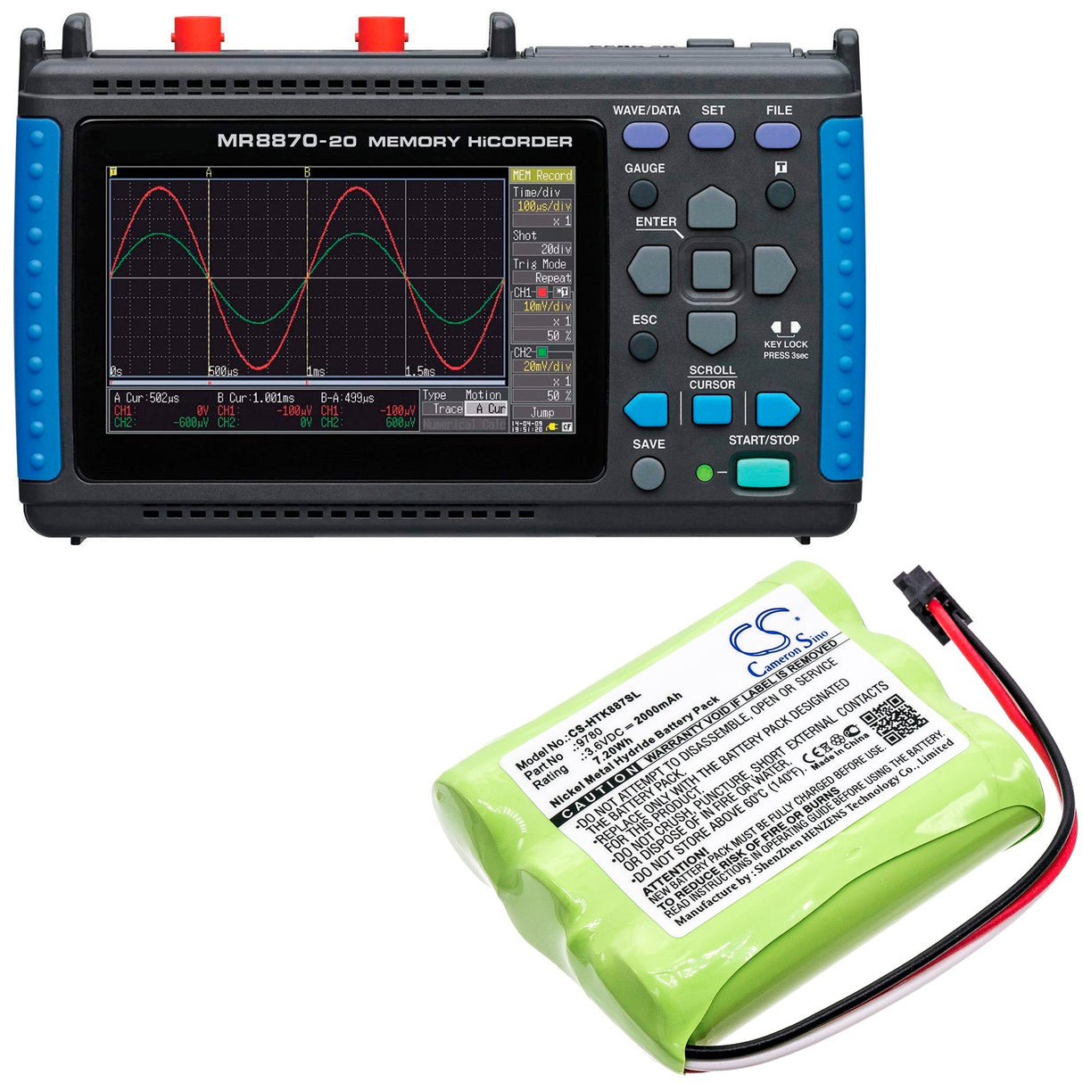 3.6V, Ni-MH, 2000mAh, Equipment battery fits Hioki, 9780, 8870, 8870-20, 7.2Wh Equipment, Survey, Test Cameron Sino Technology Limited