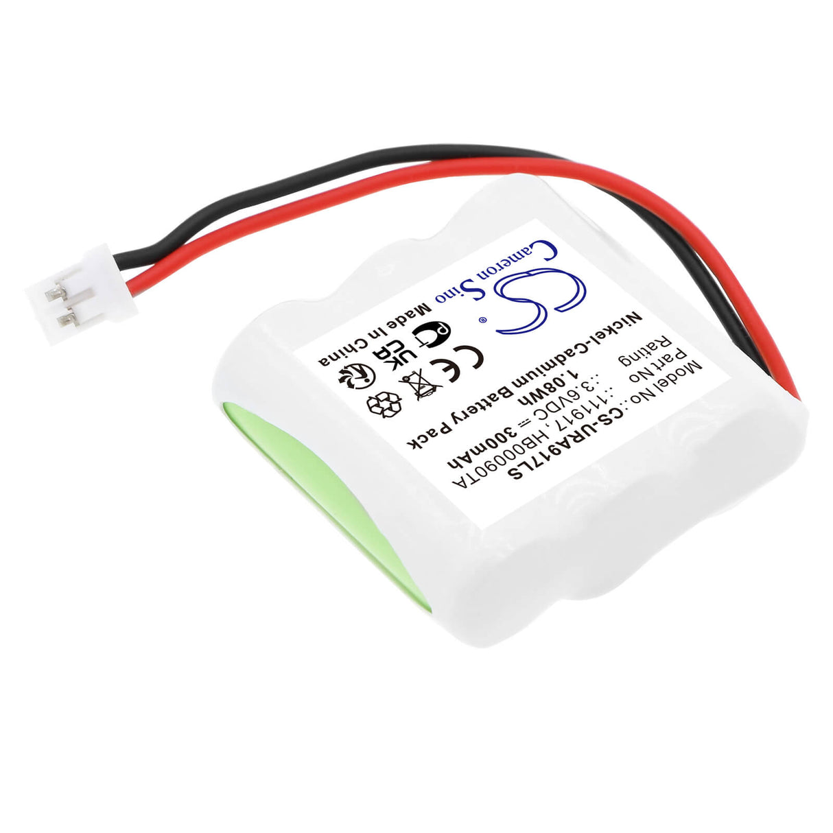 3,6V, Ni-MH, 300mAh, batterie d'éclairage de secours compatible avec Ura, 111917, 140130, 140131, 1,08Wh Éclairage de secours Cameron Sino Technology Limited