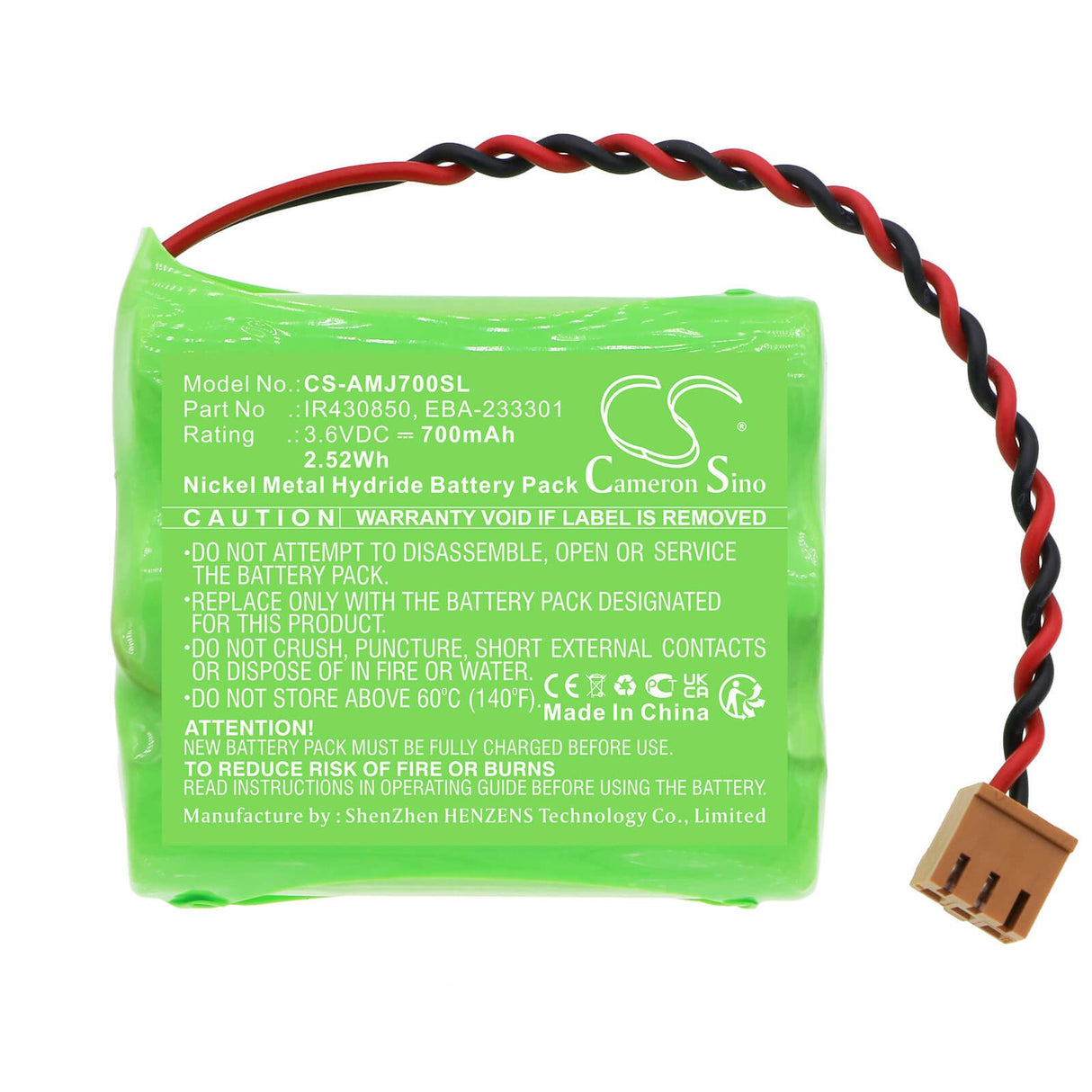 3.6v, Ni-mh, 700mah, Batterie d'horloge de temps compatible avec Amano Mjr-7000, Mjr-7000ez, Mjr-8000, 2.52wh Horloge de temps Cameron Sino Technology Limited