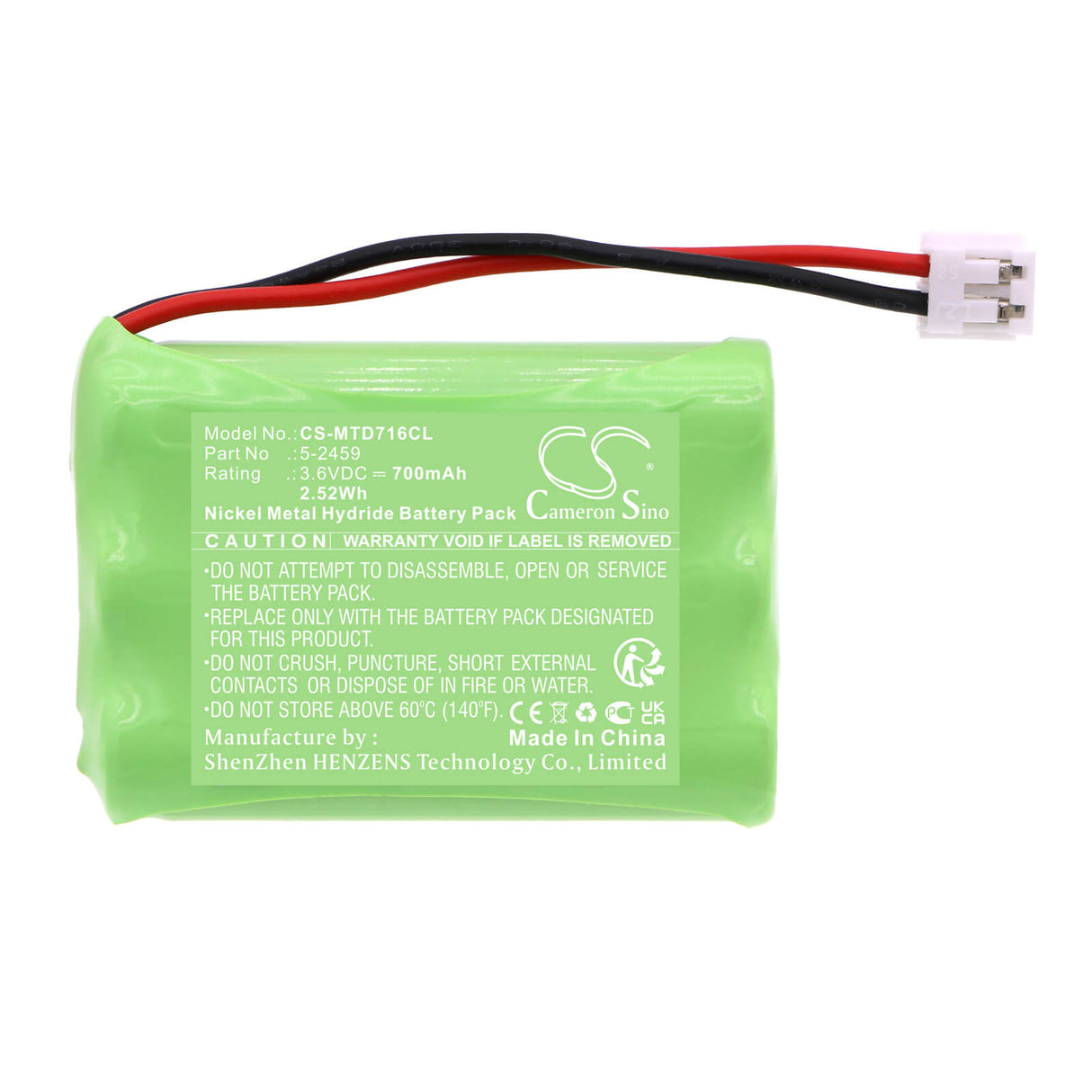 3,6V, Ni-MH, 700mAh, batterie de téléphone sans fil compatible avec Sanik, At&t, General, Motorola, Rca, Gp, Sanyo, Ge, Byd, Philips, Saft, 230-0969, E1937b, E560-2, 2,52Wh Téléphone sans fil Cameron Sino Technology Limited (Téléphone sans fil)