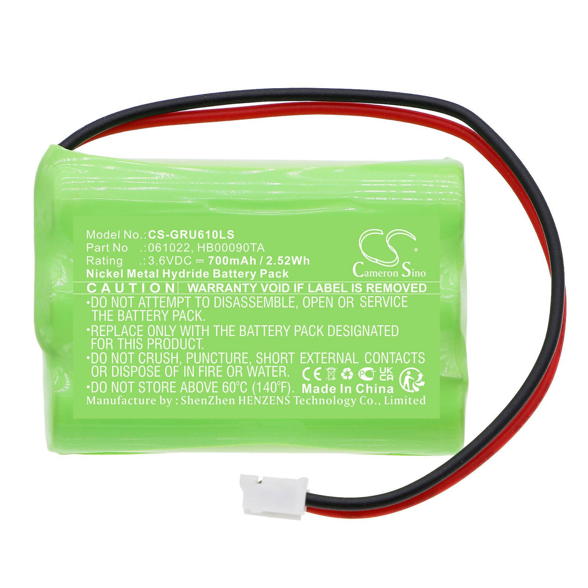 3.6V, Ni-MH, 700mAh, batterie d'éclairage d'urgence compatible avec Legrand, 61022, 61022, 62520, 2.52Wh Éclairage d'urgence Cameron Sino Technology Limited
