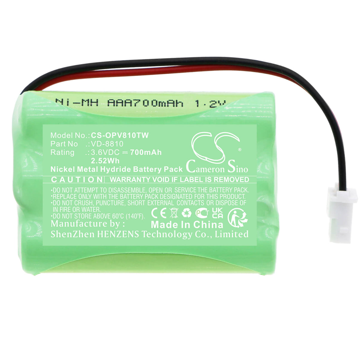 3.6v, Ni-mh, 700mah, Security Battery Fits Optex Iq-nimh-001, Ivision Wireless Two-way Intercom, 2.52wh Home Security Camera Cameron Sino Technology Limited
