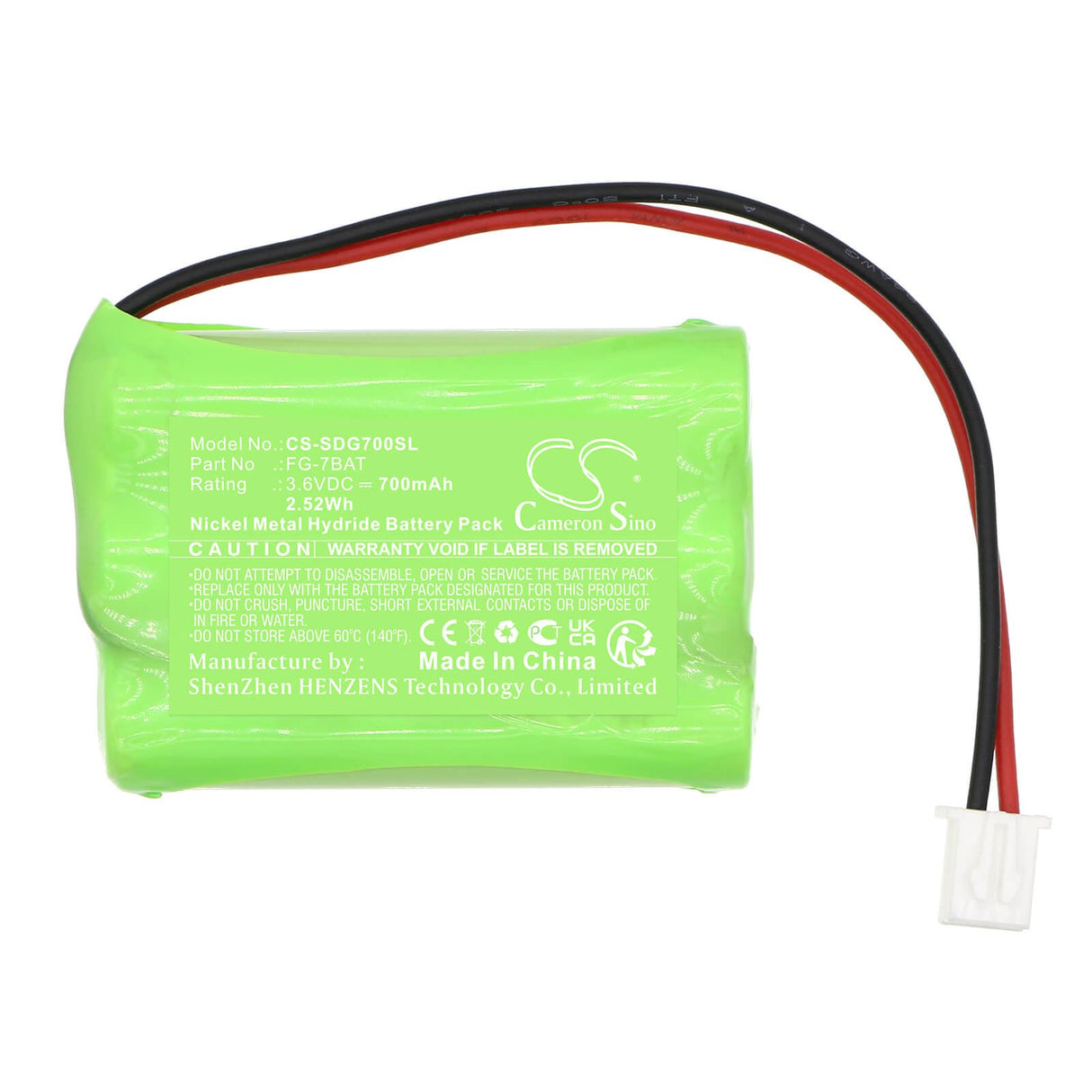 3,6V, Ni-MH, 700mAh, Batterie d'équipement compatible avec Shimpo, Fg-7bat, FG-7000, Fg-7000l, 2,52Wh Équipement, Enquête, Test Cameron Sino Technology Limited